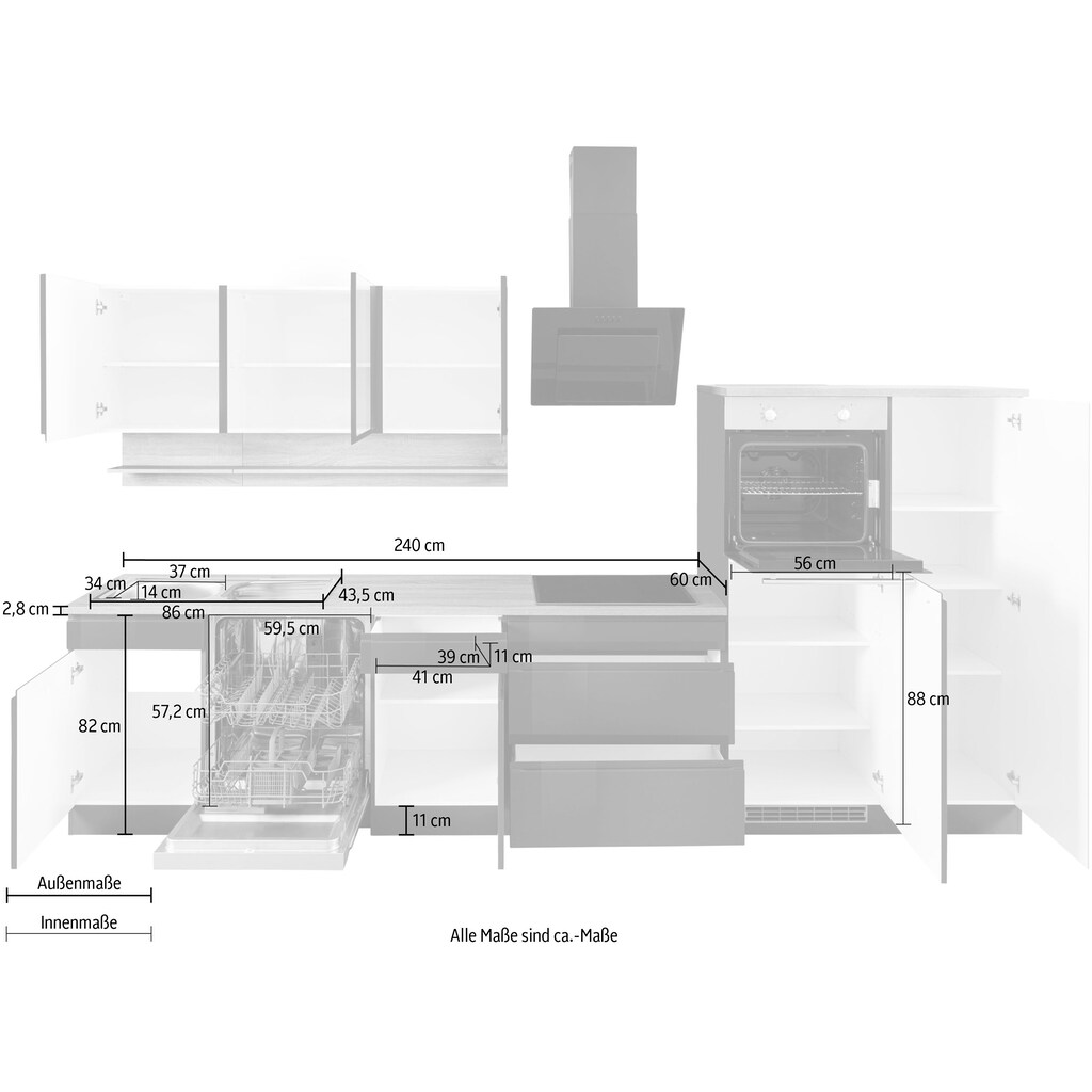 Kochstation Küche »KS-Virginia«, Breite 350 cm, mit Glaskeramik-oder Induktionskochfeld