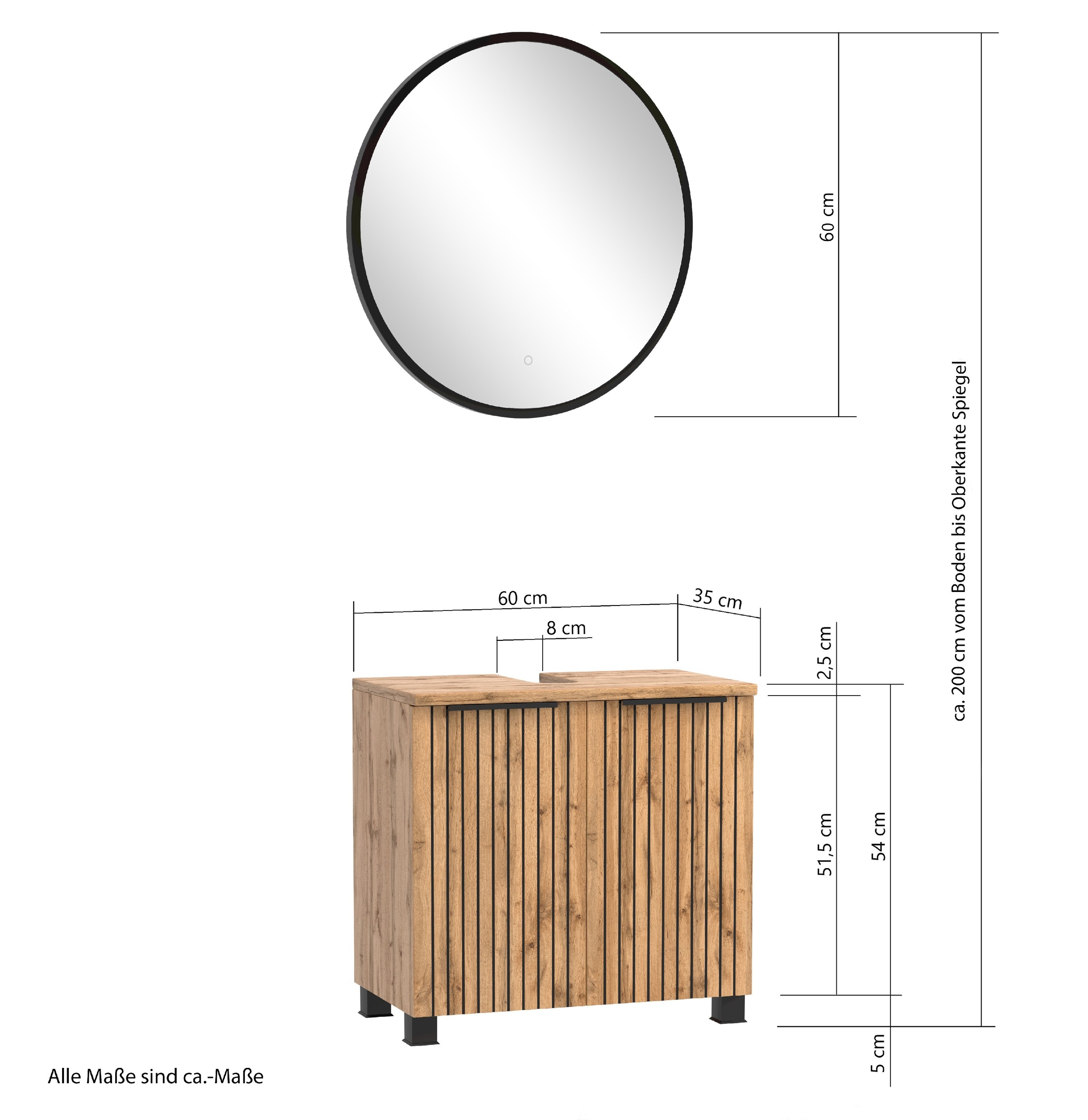 HELD MÖBEL Badezimmer-Set »HELD Möbel, Carlton Unterbecken-Set 2teilig, 60 cm, gestreift«, (2 St.)