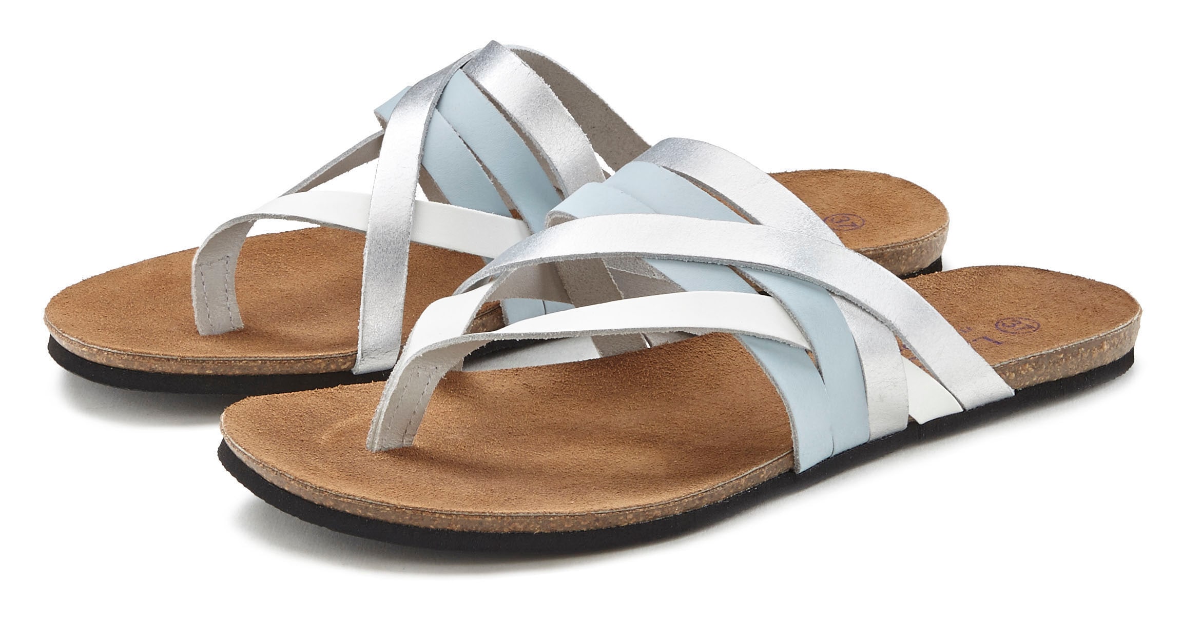 LASCANA Zehentrenner „Sommerschuh, offener Schuh, Pantolette, Sandale,“ aus Leder mit Korkfußbett