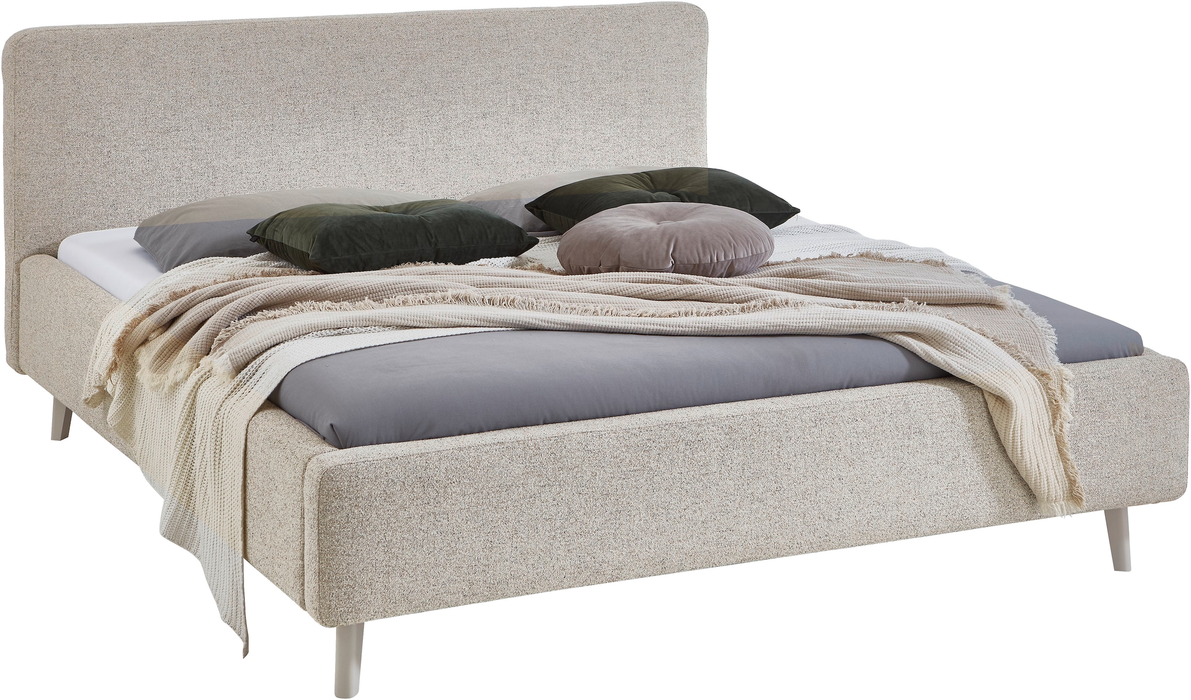 Polsterbett MEISE.MÖBEL, B:201cm H:105cm L:218cm, beige, Betten, "MATTIS mit sandfarbenem Fuß, wahlweise mit Bettkasten", in verschiedenen Breiten,