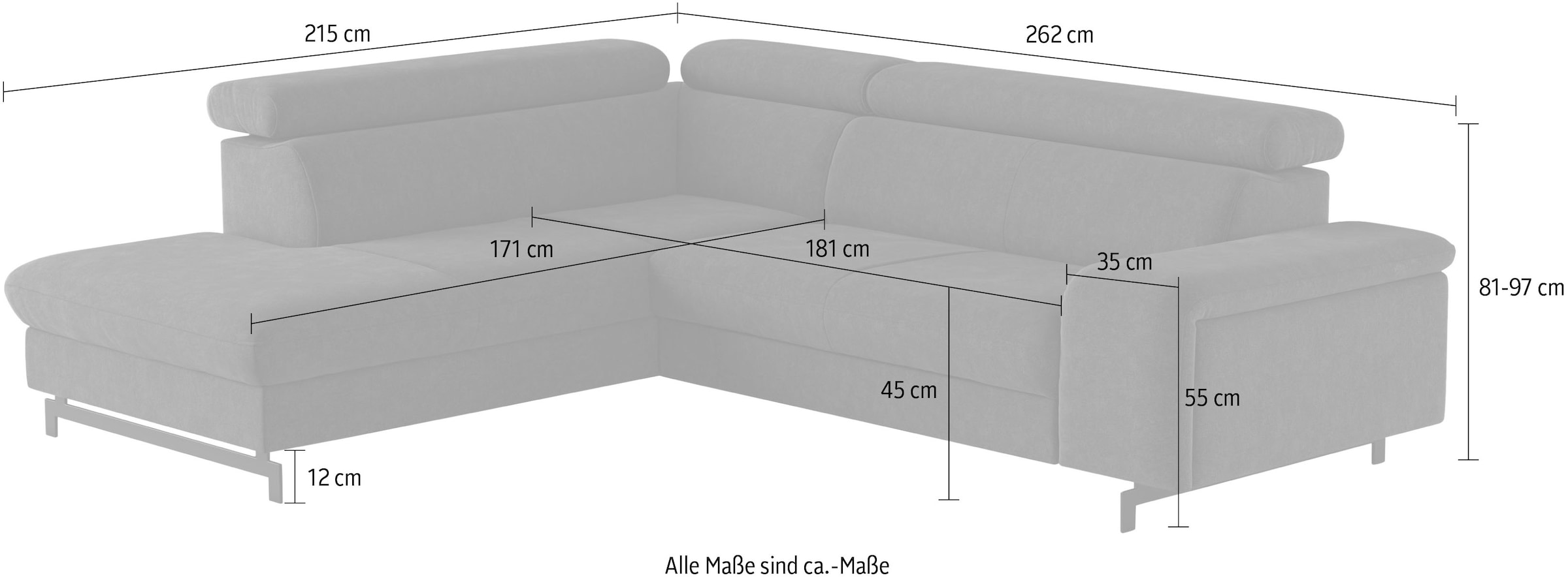 COTTA Ecksofa »Emma L-Form«, mit Kopfteilverstellung, wahlweise mit Bettfunktion & Bettkasten
