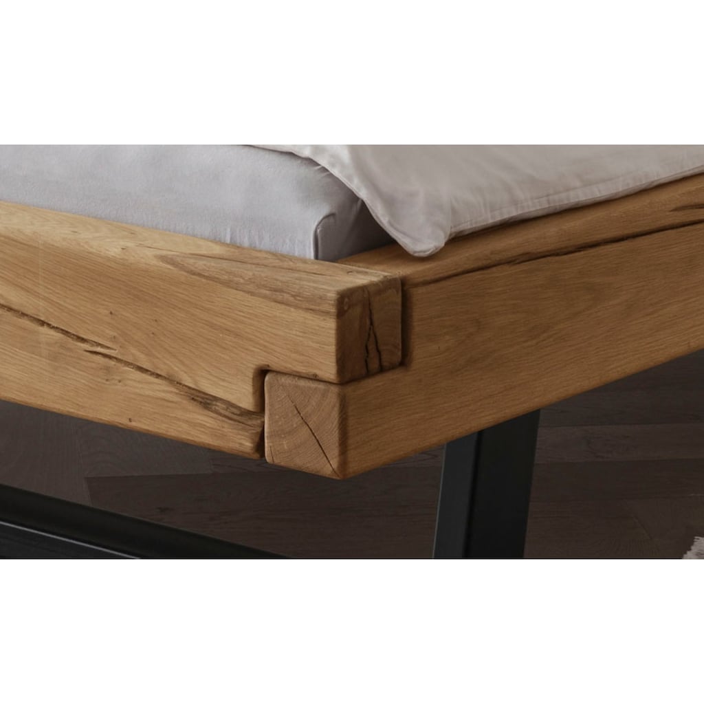 Home affaire Massivholzbett »Ultima«, aus Holz in Balken-Optik mit Metallkufe