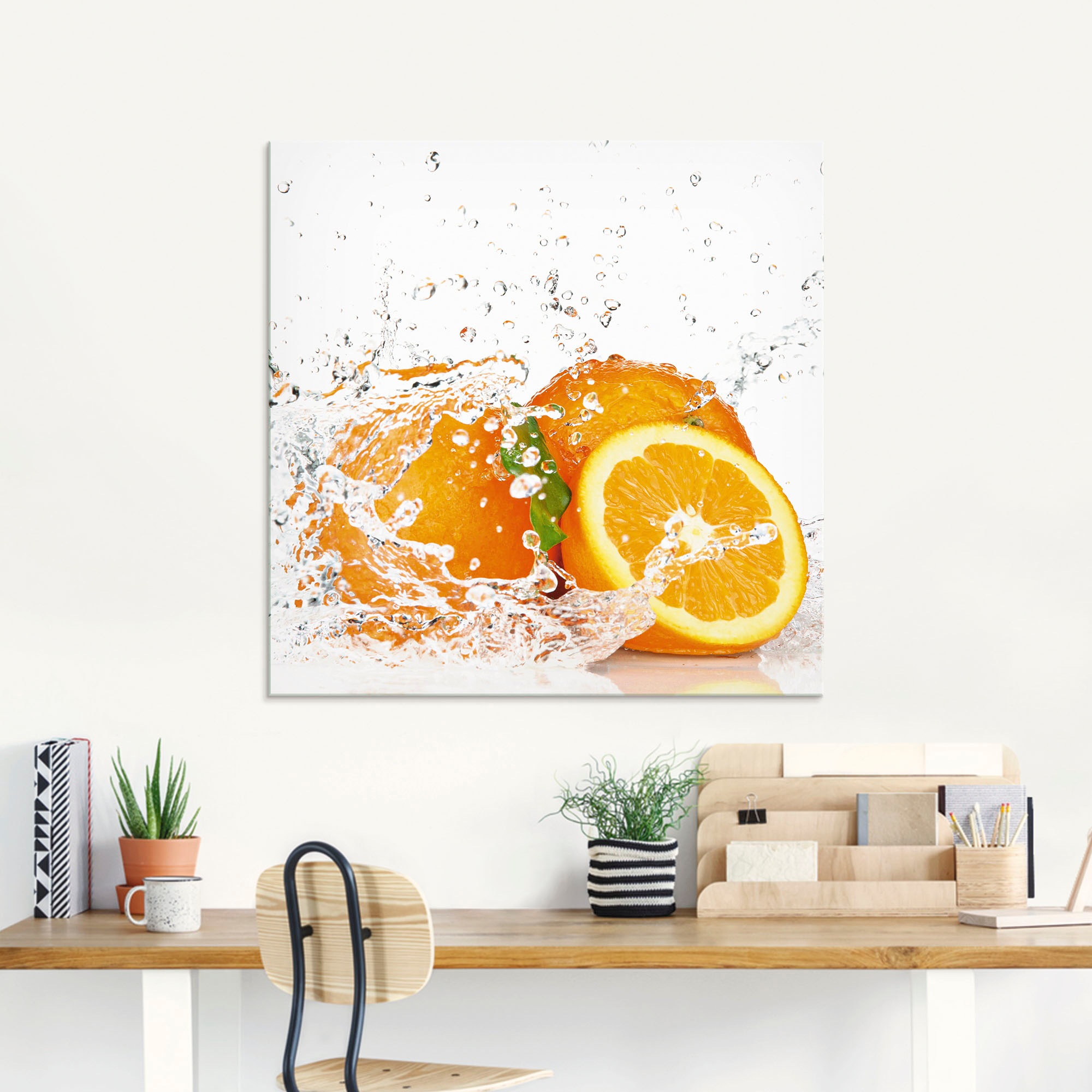 Artland Glasbild "Orange mit Spritzwasser" Süßspeisen 1 Stk. tlg. in versch günstig online kaufen
