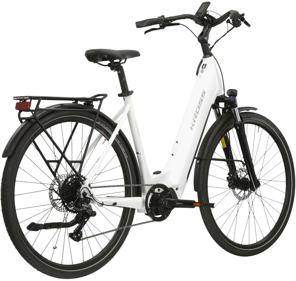 Kross E-Bike »KROSS E-Trekkingrad Trans 5.0 28" weiß 9 Gänge«, 9 Gang, microSHIFT, ADVENT M619, Mittelmotor 250 W