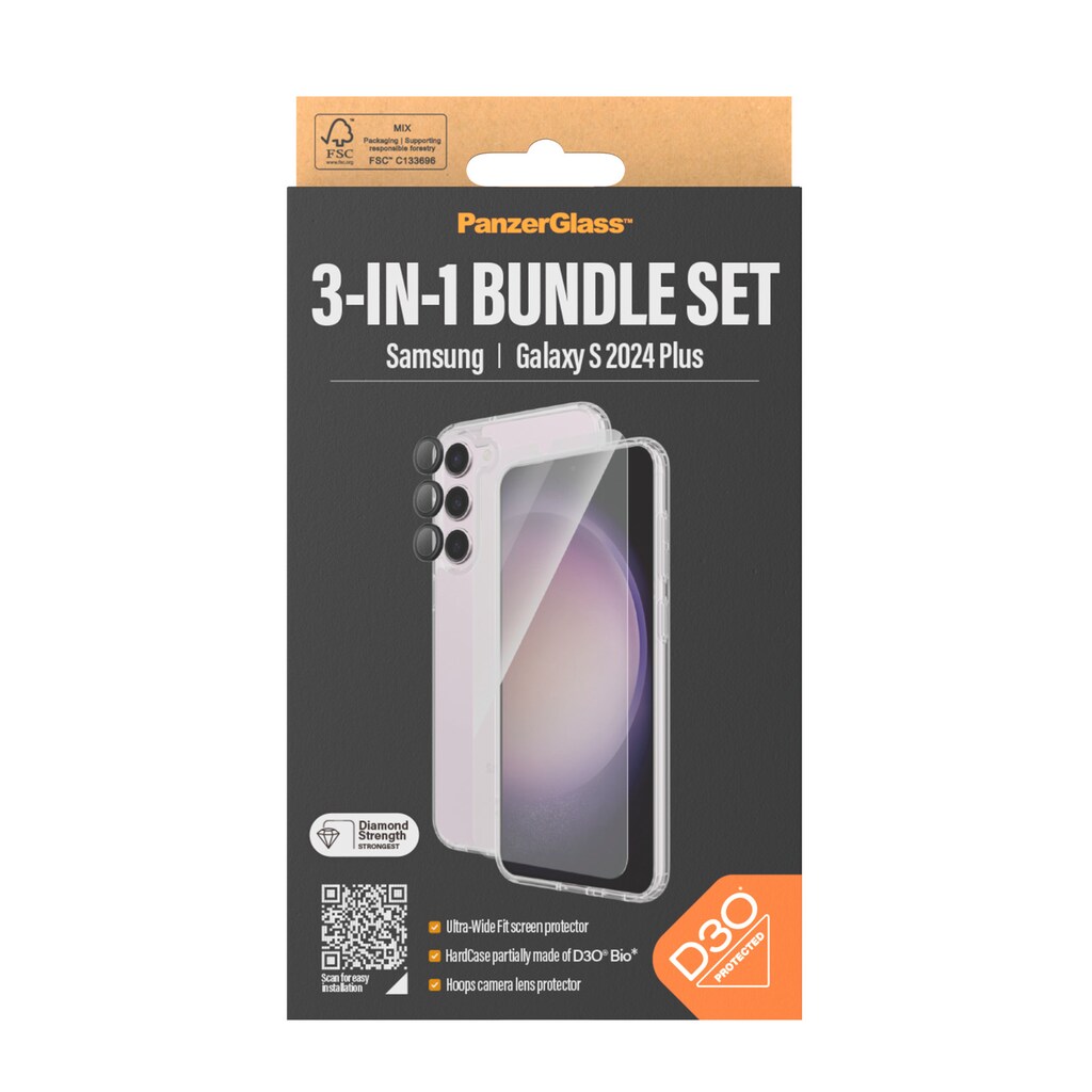 PanzerGlass Displayschutzglas »3-in-1 Bundle Set Screen Protector, Case und Camera Lens Protector«, für Samsung Galaxy S24+