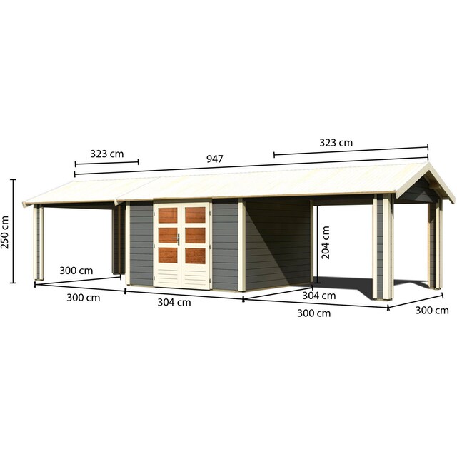 KONIFERA Gartenhaus »Traufberg 7«, (Set), mit zwei Dachausbauelementen,  terragrau online kaufen | BAUR | Gartenhäuser