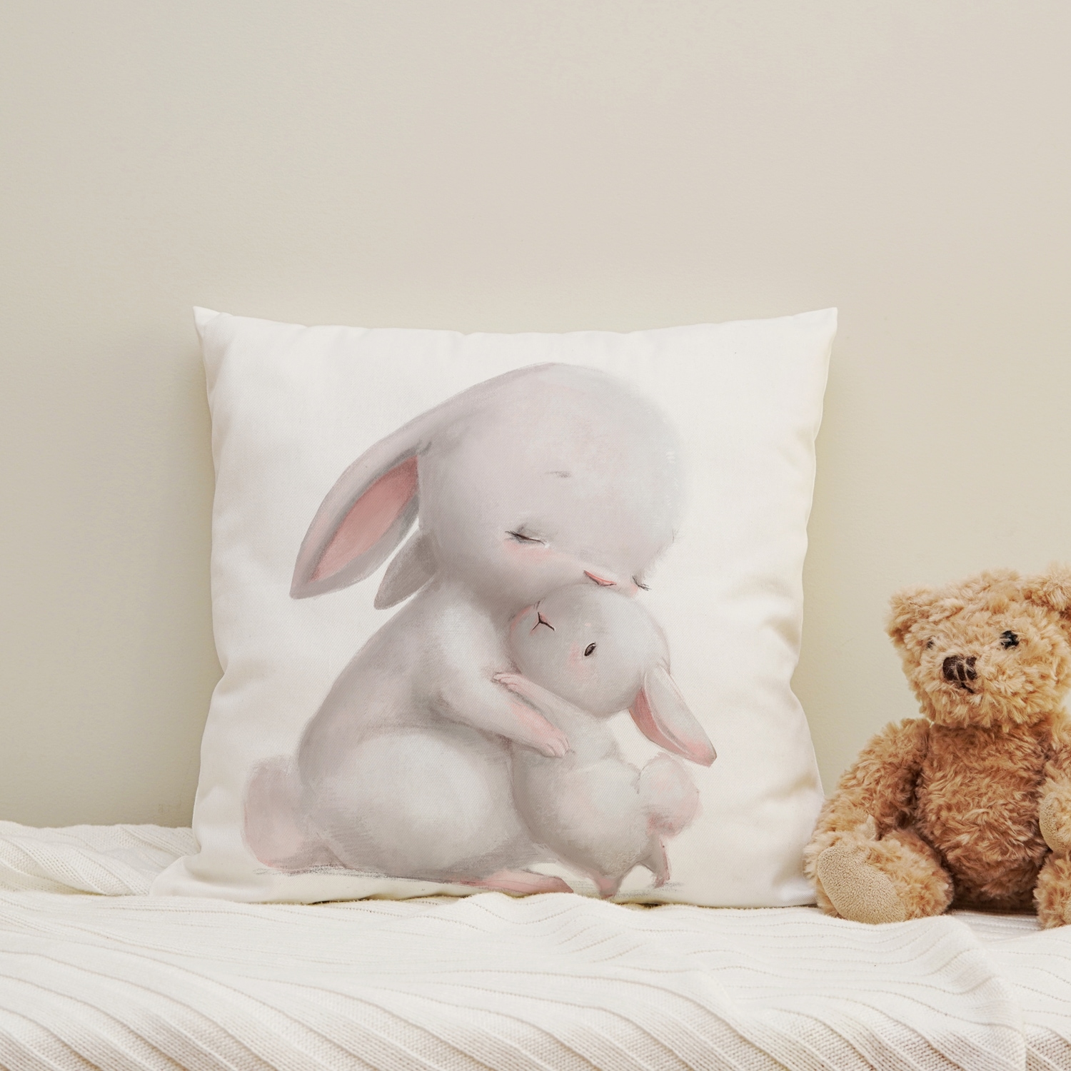 queence Dekokissen "Großer Hase & kleiner Hase" Kissenhülle mit HD Premium Druck, geruchsneutral, 40x40cm