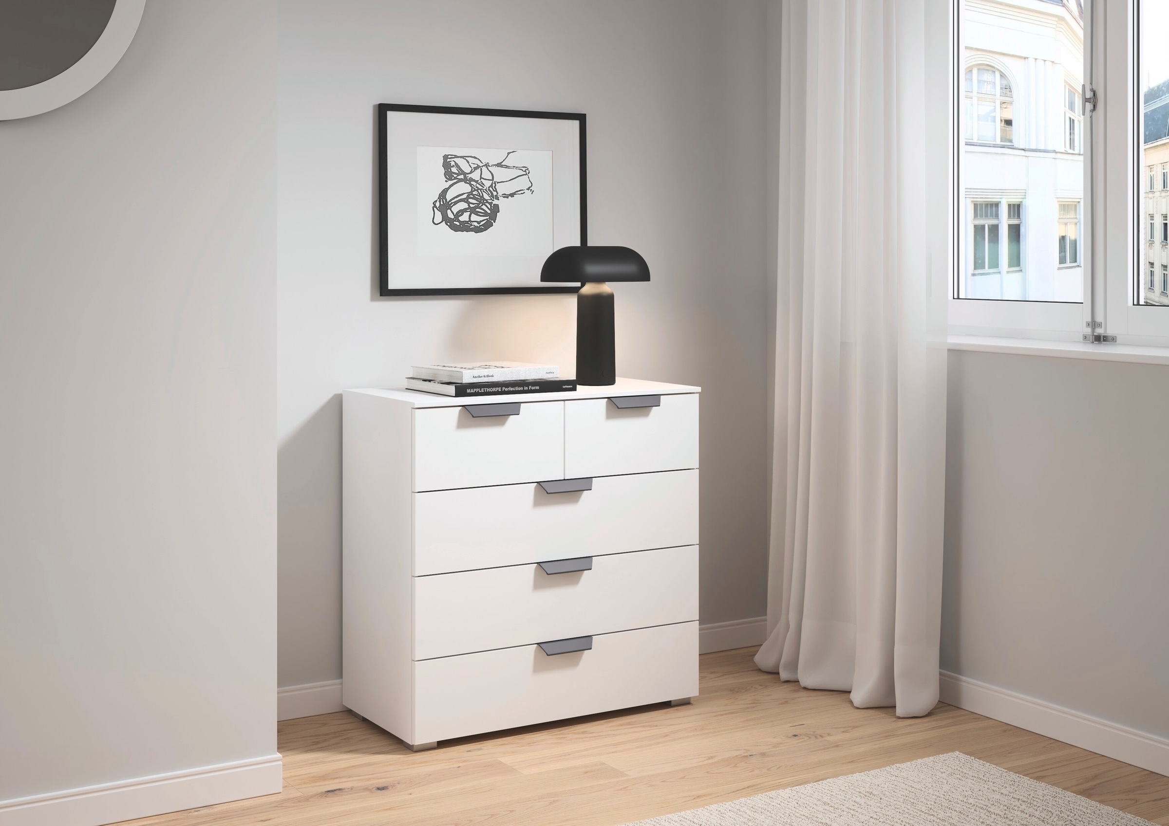 rauch Schubkastenkommode »Sideboard Schubladenkommode COSTA mit farblich passenden Metallgriffen« in 2 Griff-Farben, Breite 80 cm,  fünf praktische und geräumige Schubladen MADE IN GERMANY