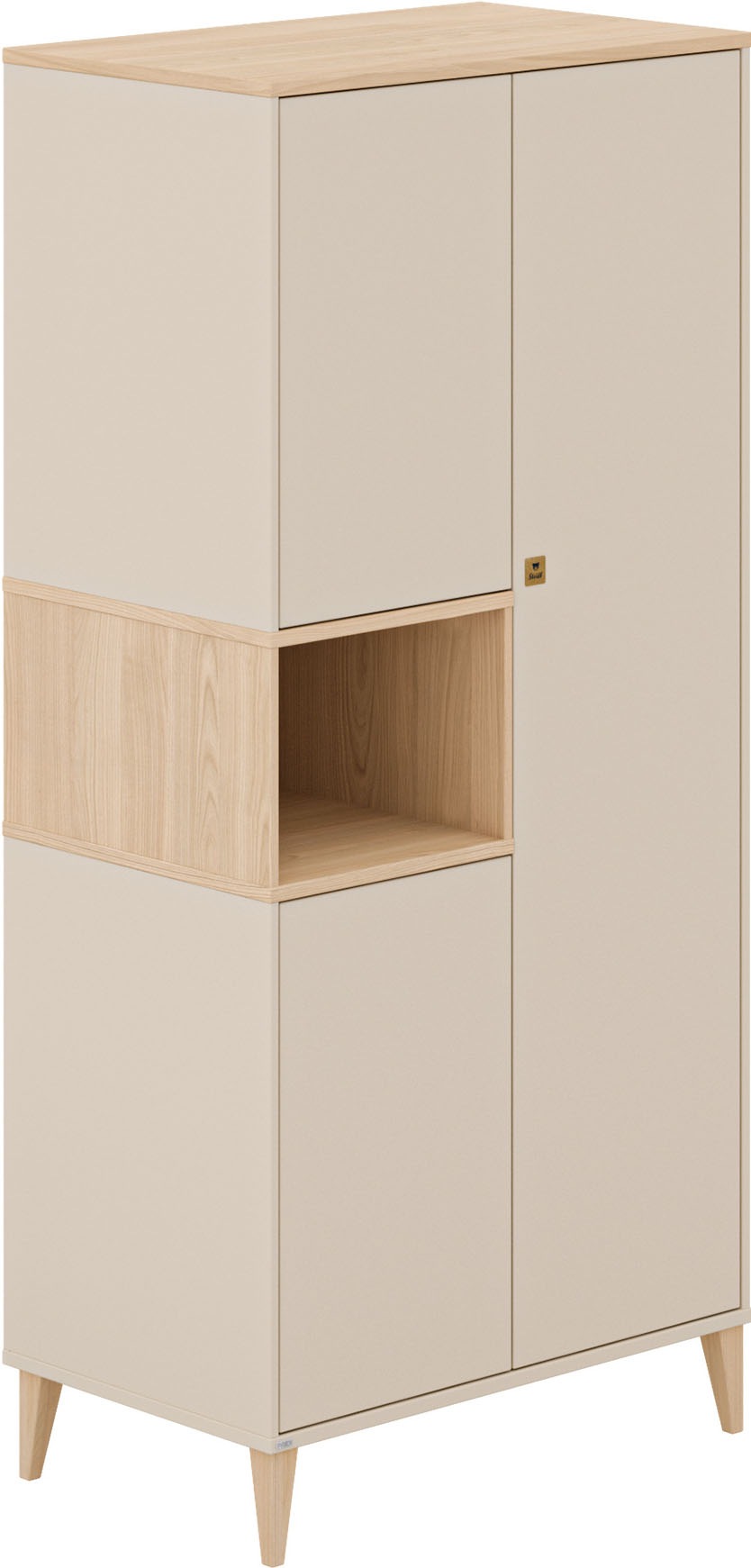 PAIDI Kleiderschrank "MILA & BEN Steiff by PAIDI in Beige, 3 Türen mit Push-to-open" inkl. Kleiderstangen und Einlegeböden, Massivholz-Füße, Soft-Close