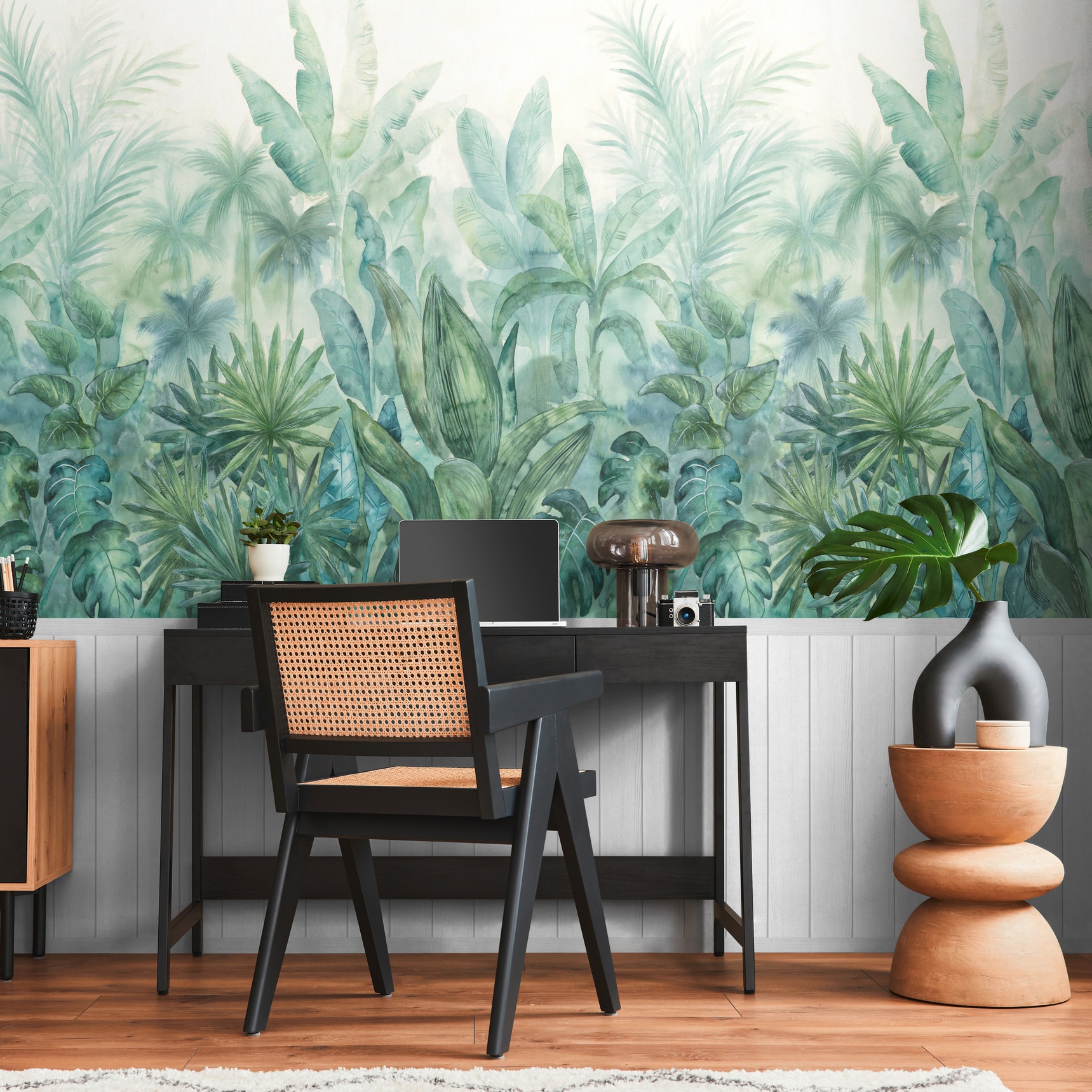 Living Walls Fototapete "Wallpanel Tapete Wandpaneele Motivtapete Dschungel Landhaus" Matt Strukturiert Vliestapete Blätter Für Schlafzimmer Küche