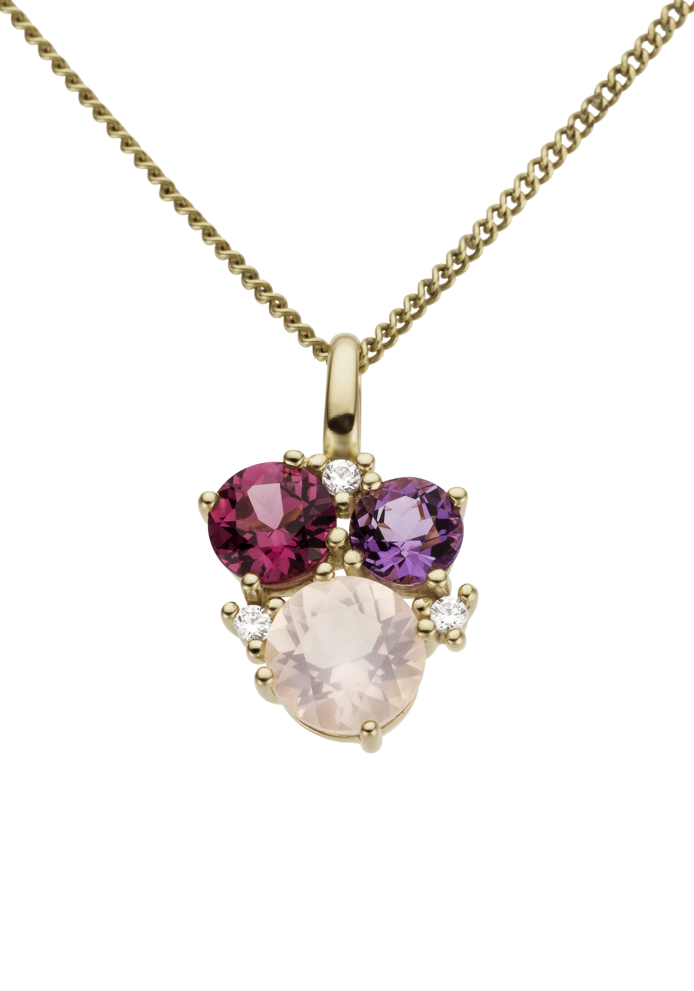 Firetti Kettenanhänger »Schmuck Geschenk Gold 333 Halsschmuck Anhänger für Halskette Amethyst«, mit Amethyst, Pink Rhodolit, Rosenquarz - mit Brillant