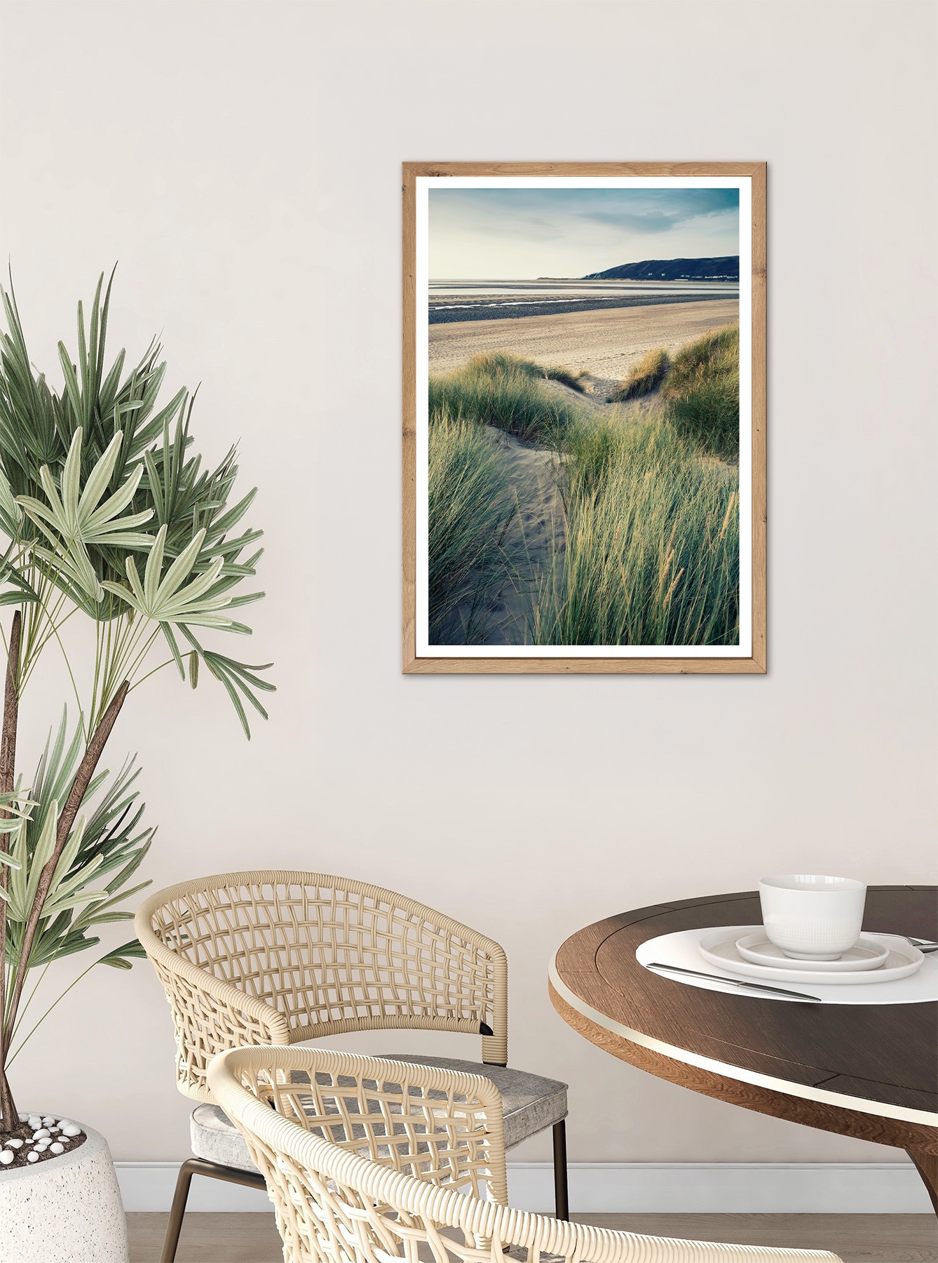 Bönninghoff Bild mit Rahmen »Wandbild gerahmt STRANDROGGEN 50x70 cm – Nordsee Dünenmotiv mit« Düne | Gräser | Küste | Landschaft | Meer | Natur | Strand 1 Stk. tlg. mit dekorativem Rahmen