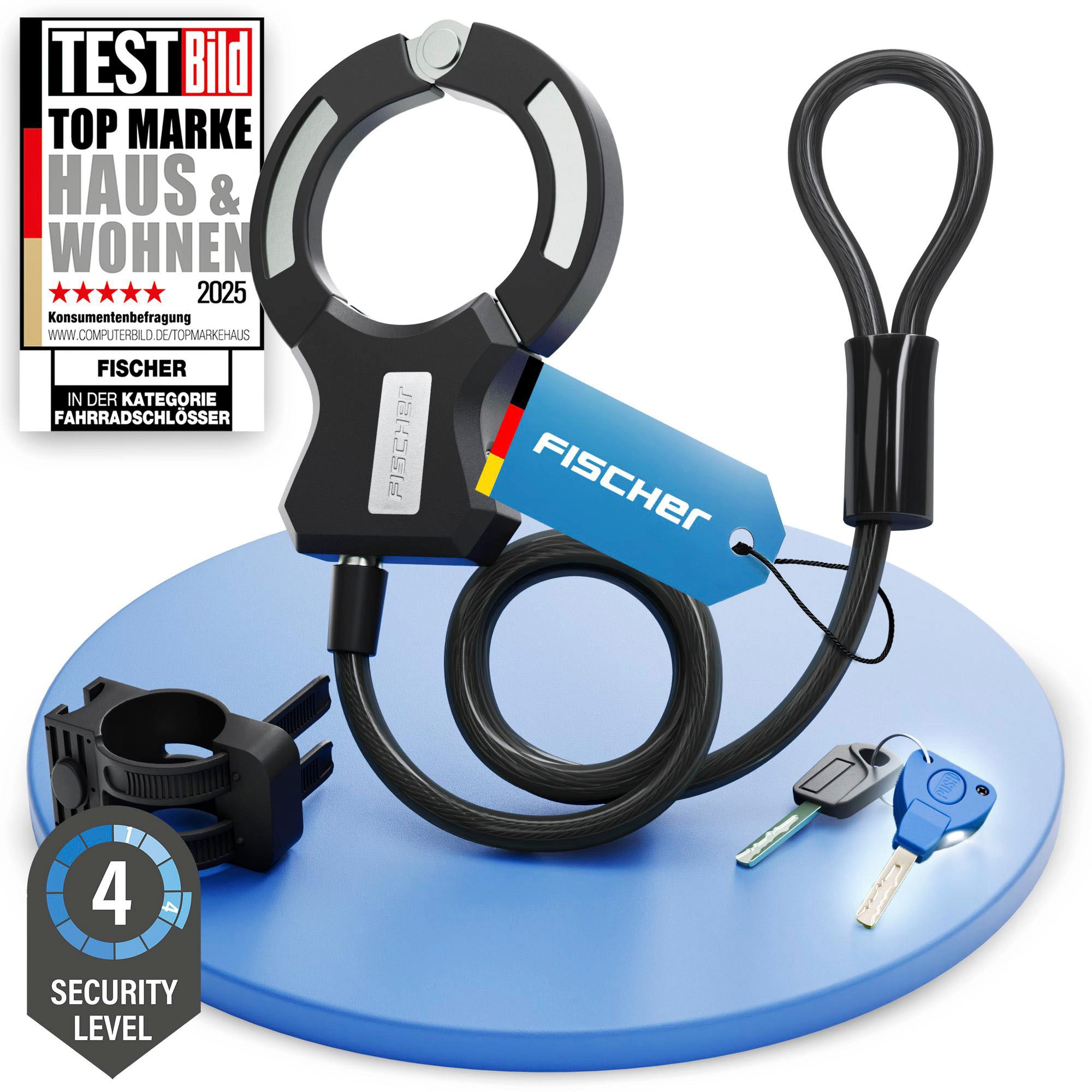 FISCHER FAHRRAD Rahmenschloss "Handschellenschloss RK120/10"schwarz, Sicherheitsschlösser