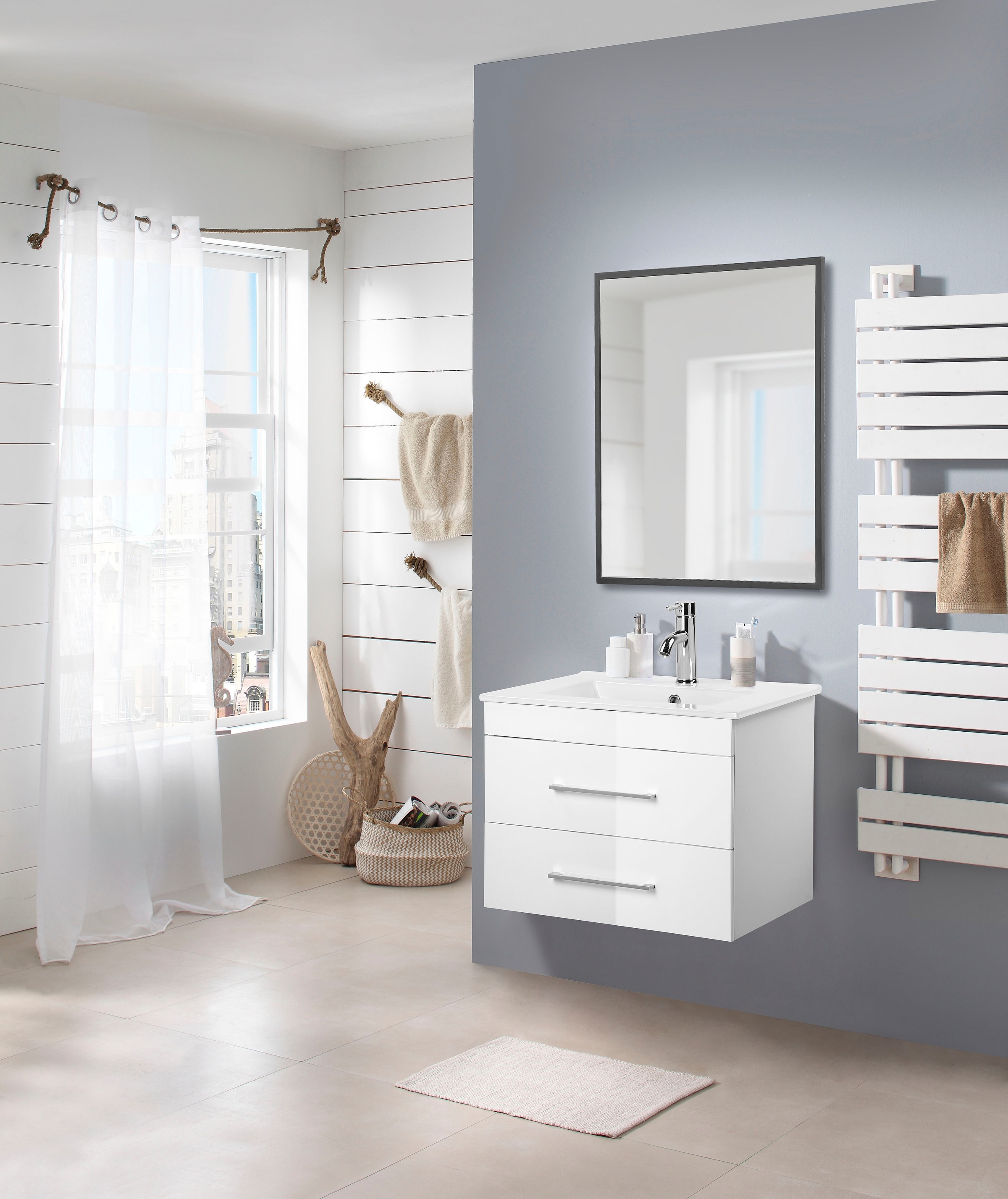 welltime Waschtisch "Florenz Badschrank Badmöbel inkl. Waschbecken" Komplet günstig online kaufen