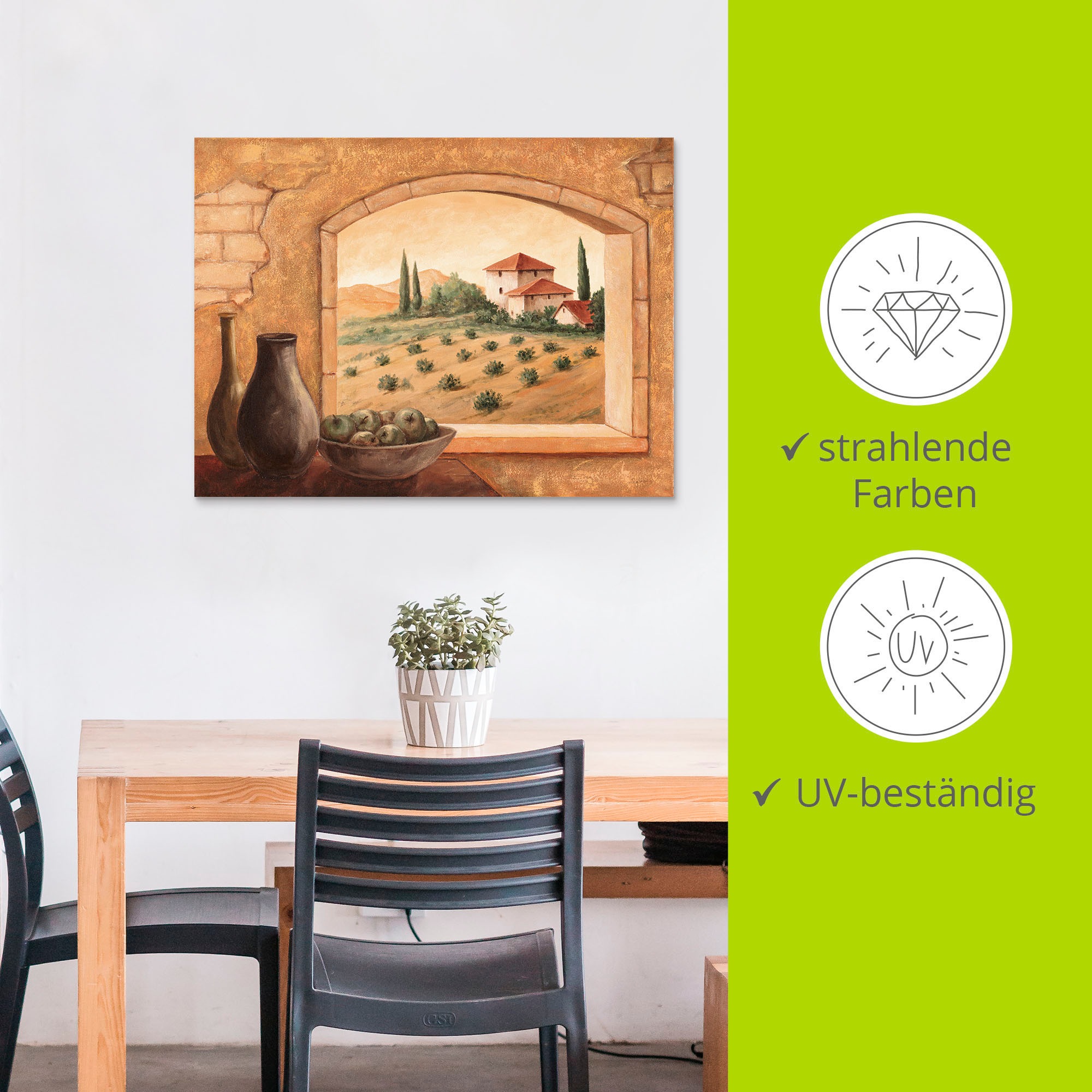 Artland Wandbild »Toskana«, Fensterblick, (1 St.), als Alubild, Outdoorbild, Leinwandbild, Poster in verschied. Größen