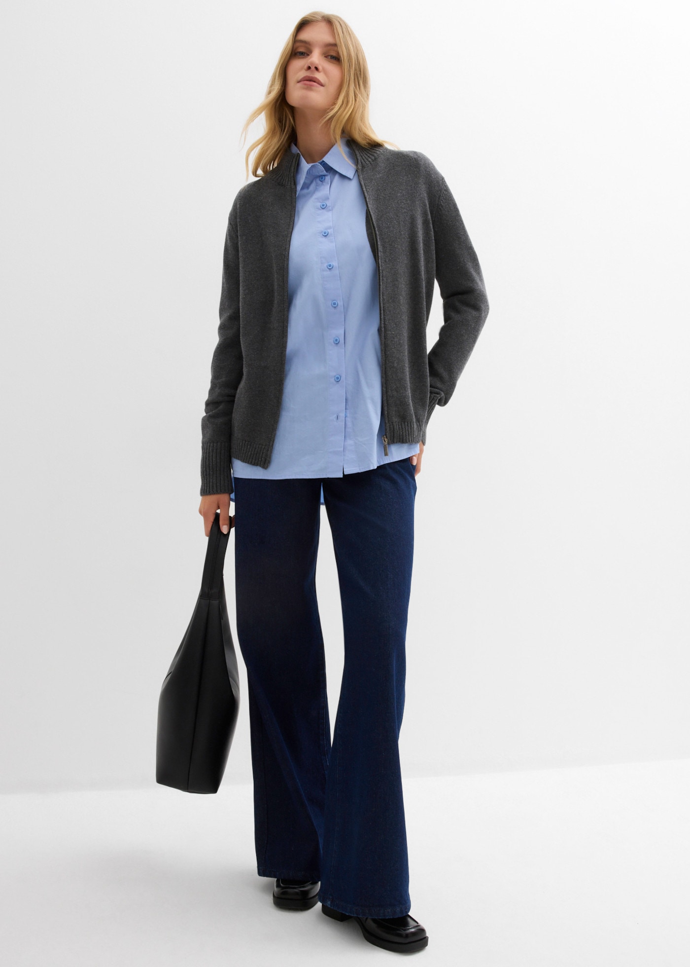 bonprix Strickjacke mit Reißverschluss, aus Baumwolle, bequeme Passform, im Casual-Stil