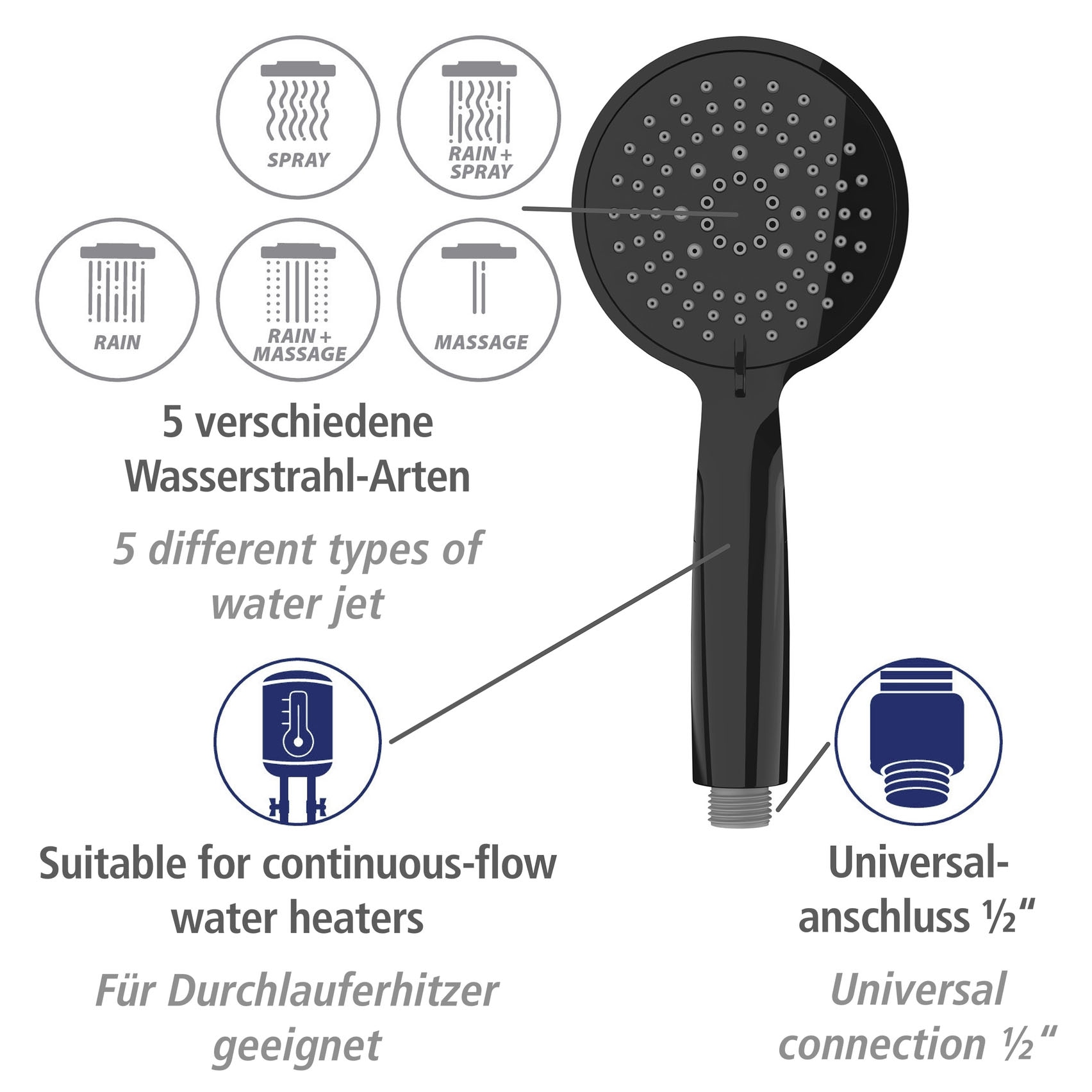 WENKO Duschstange »Young« Schwarz, Länge Stange: 66 cm