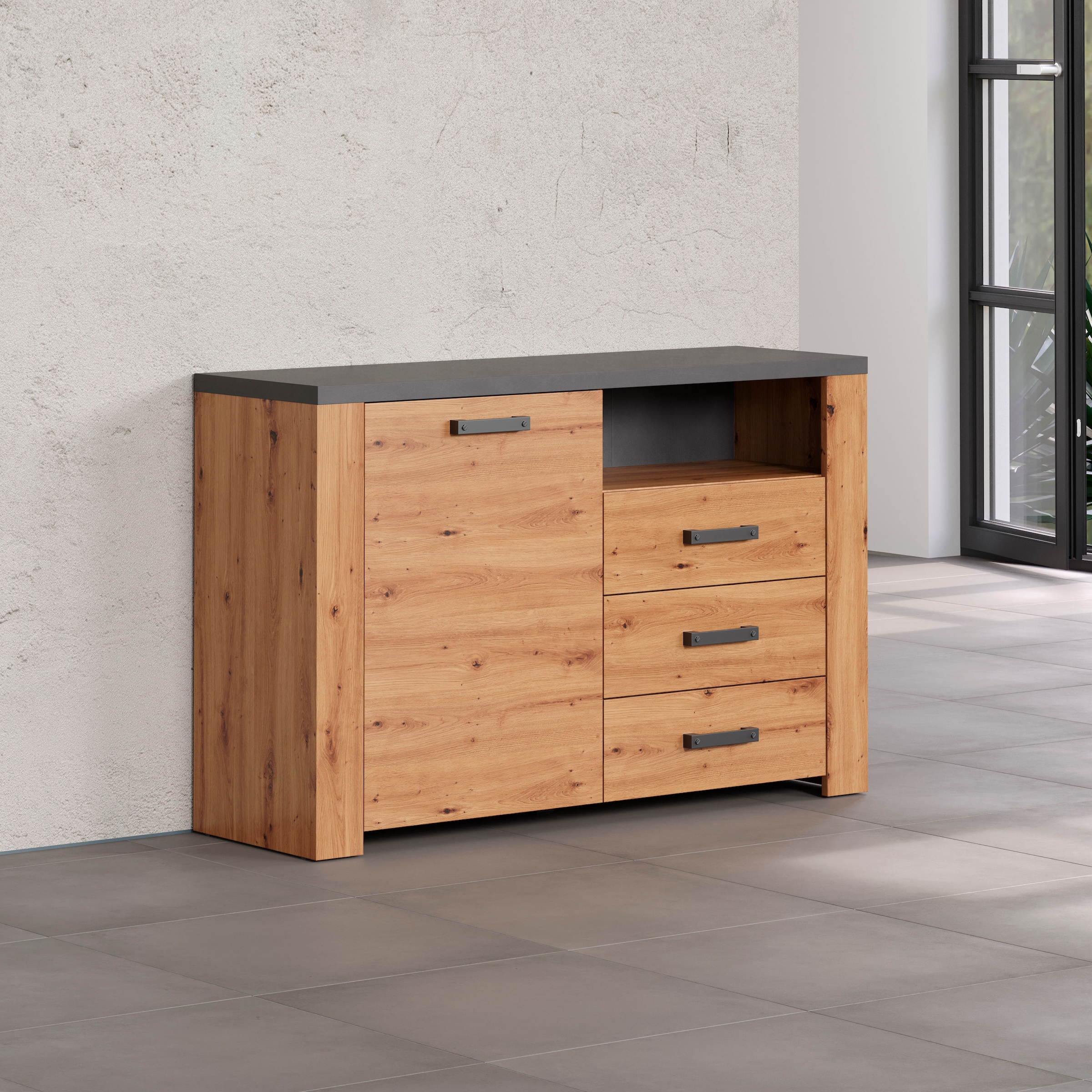 Home affaire Sideboard »Ambres«, (1 St.), matte Echtholzoptik, ca. Maße BxH: 127x83 cm, TV Schrank, Eiche