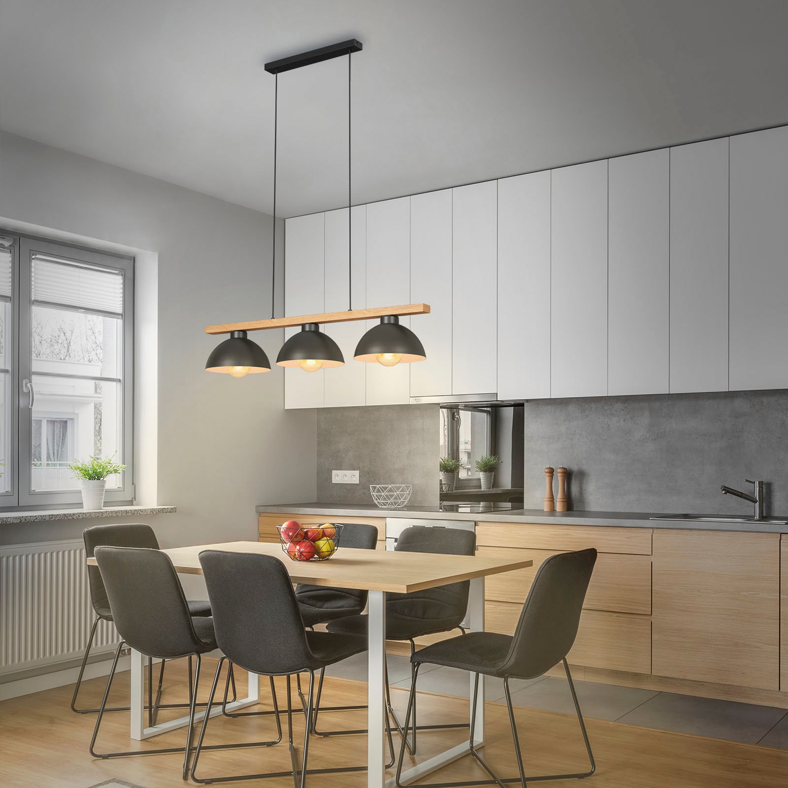 Briloner Leuchten Pendelleuchte »4046035 POLA«, Leuchtmittel E27 | ohne Leuchtmittel, 3-flammig, Holz, Hängeleuchte, max. 40 W, exkl. E27