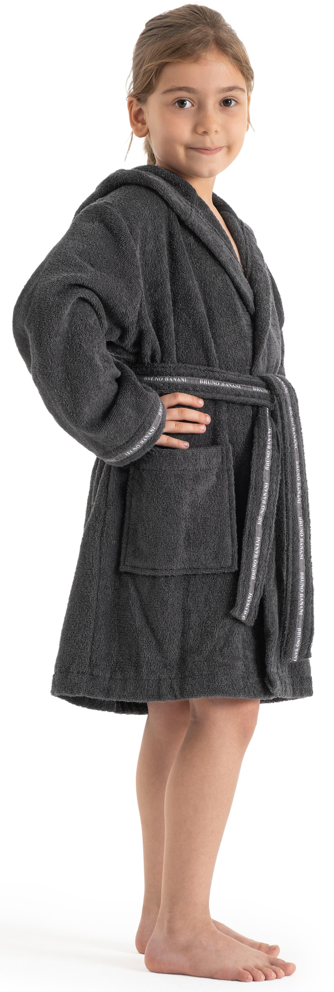 Bruno Banani Kinderbademantel »Danny, Ideal für Zuhause, Schwimmbad oder im Urlaub«, (1 St.), mit Logostreifen, aus 100% Baumwolle