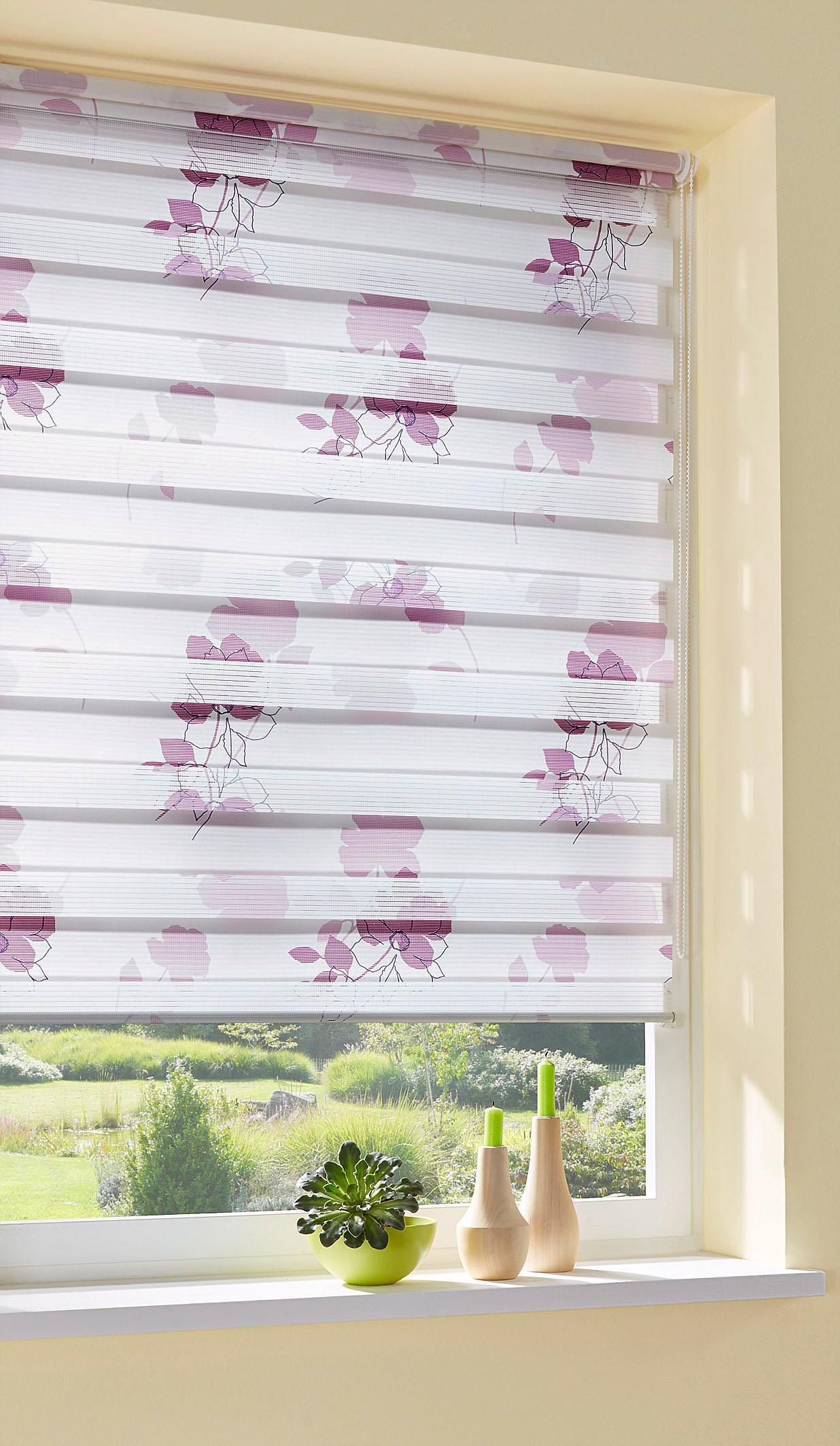 my home Doppelrollo »Damar«, Lichtschutz, Sichtschutz-Verdunkelung, ohne Bohren, freihängend, Klemmfix, im Fixmaß, Blumen, florales Muster, Klemmträger