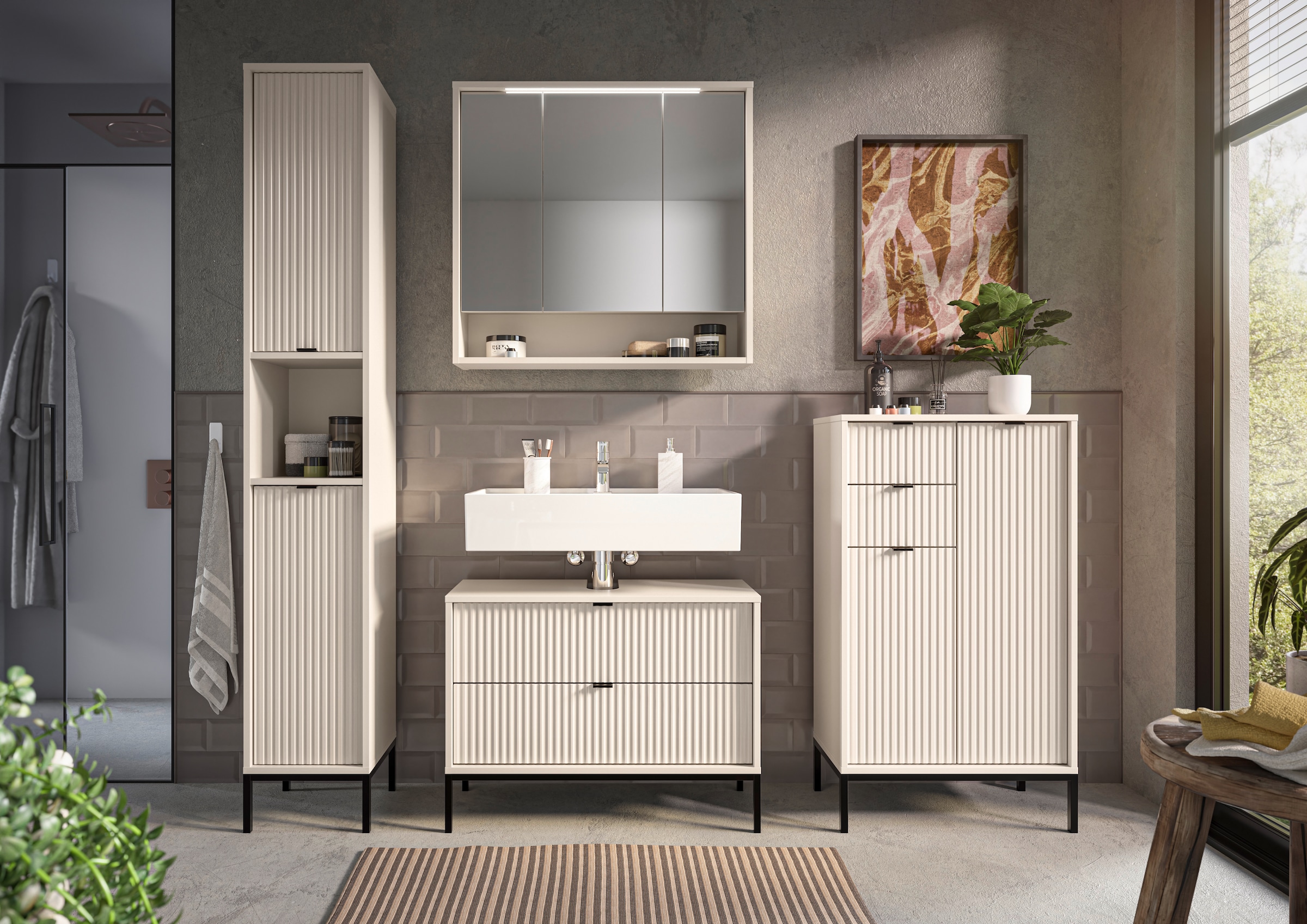 BASIC by Balculina Spiegelschrank »Lucera BxHxT 80x75x20 cm« 1 Stk. tlg. Breite 80cm, LED-Beleuchtung kaltweiß