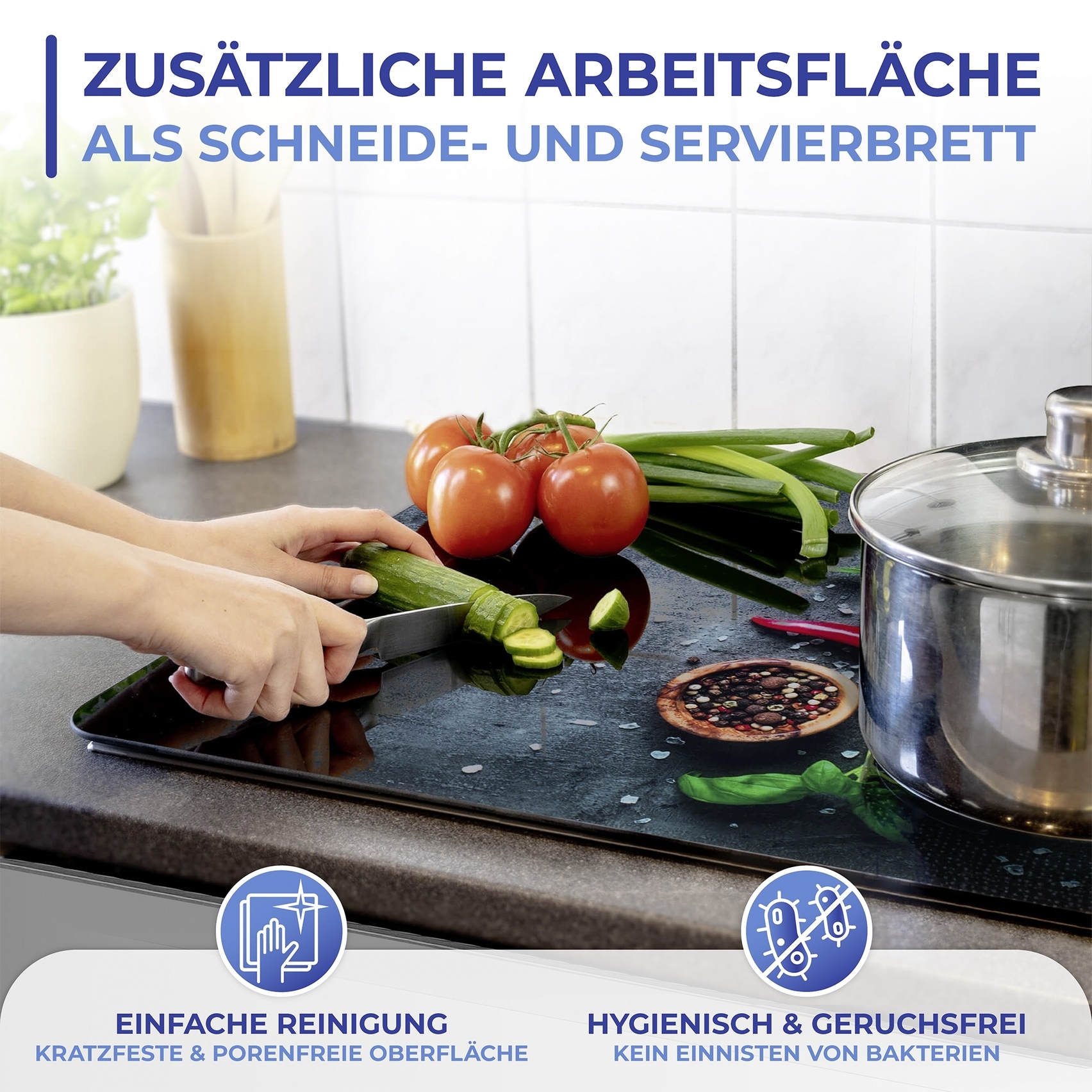 Maximex Schneide- und Abdeckplatte »Modell Rosmarin«, Spritzschutz, Herdblende, Schneidbrett, für Glaskeramik-Kochfelder