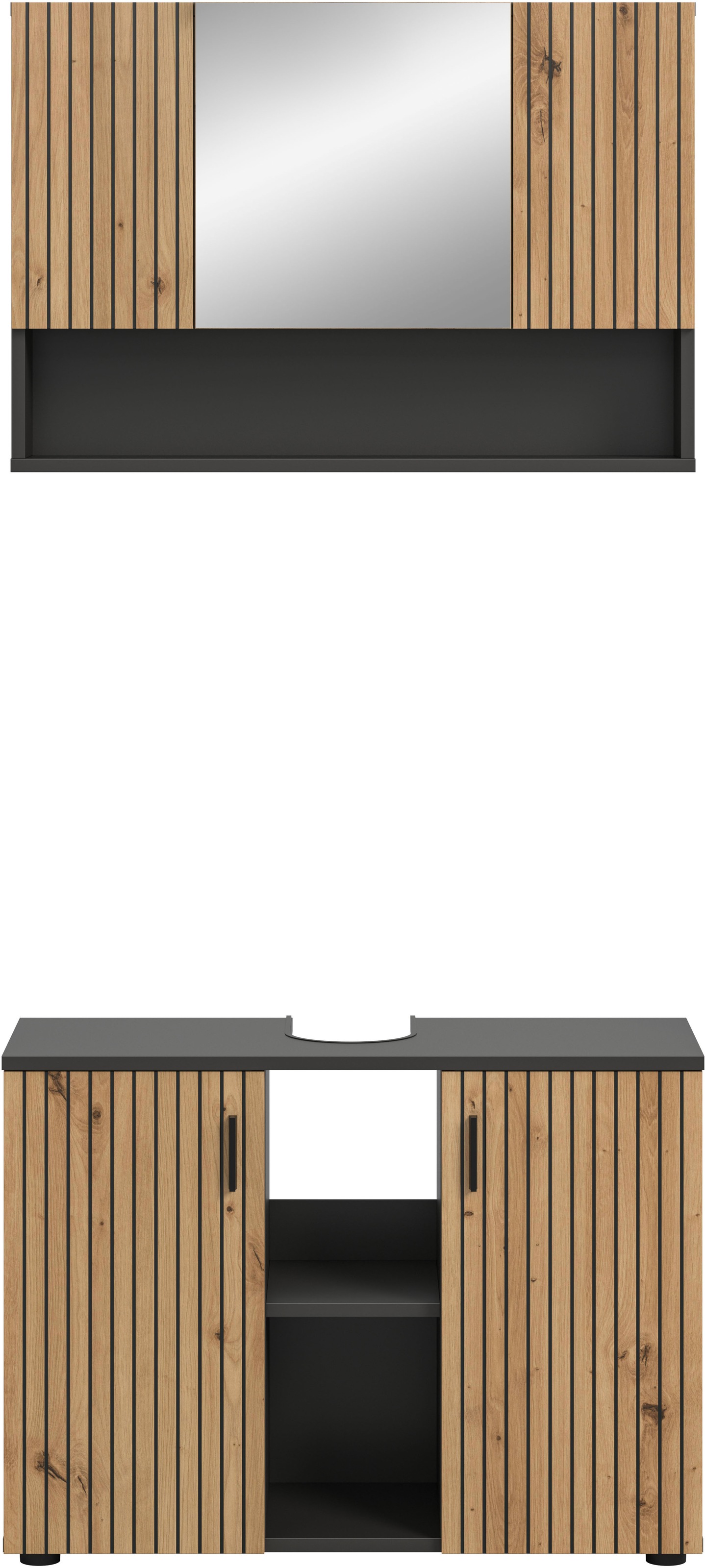 Thumbnail - welltime Badmöbel-Set "MANI, 2-tlg. Badkombination, Paneeloptik" Set, Set, best. aus: 1 Spiegelschrank, 1 Waschbeckenunt...