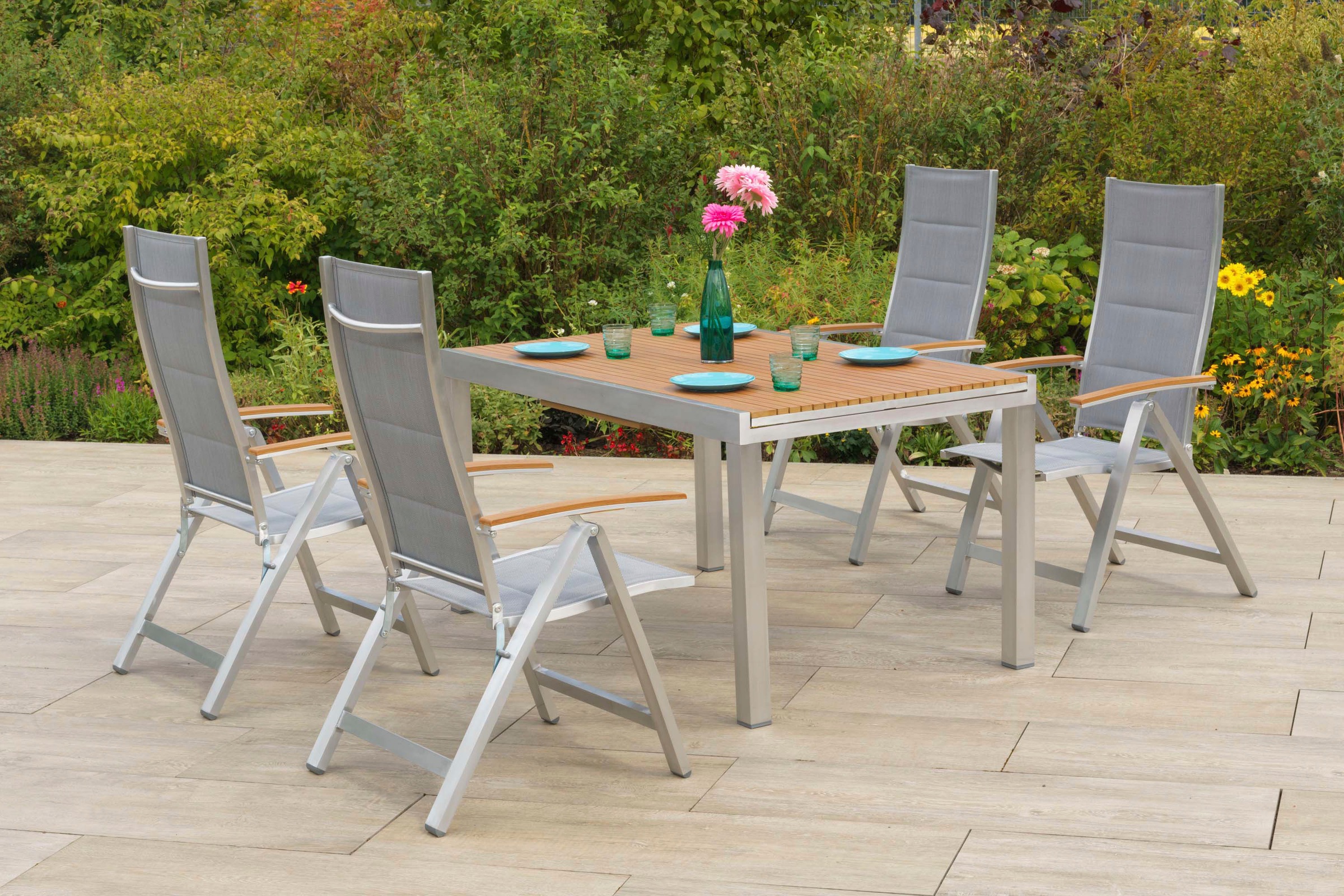MERXX Garten-Essgruppe »San Remo« Set, 5 tlg. inkl. 4 Klappsessel, 1 Ausziehtisch