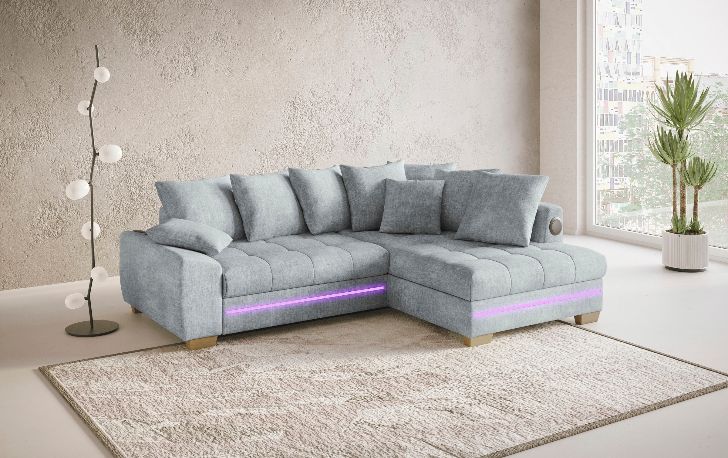 Mr. Couch Ecksofa »Nikita II, L-Form«, RGB-LED, Bluetooth-Soundsystem, wahlweise mit Bett, Bettkasten