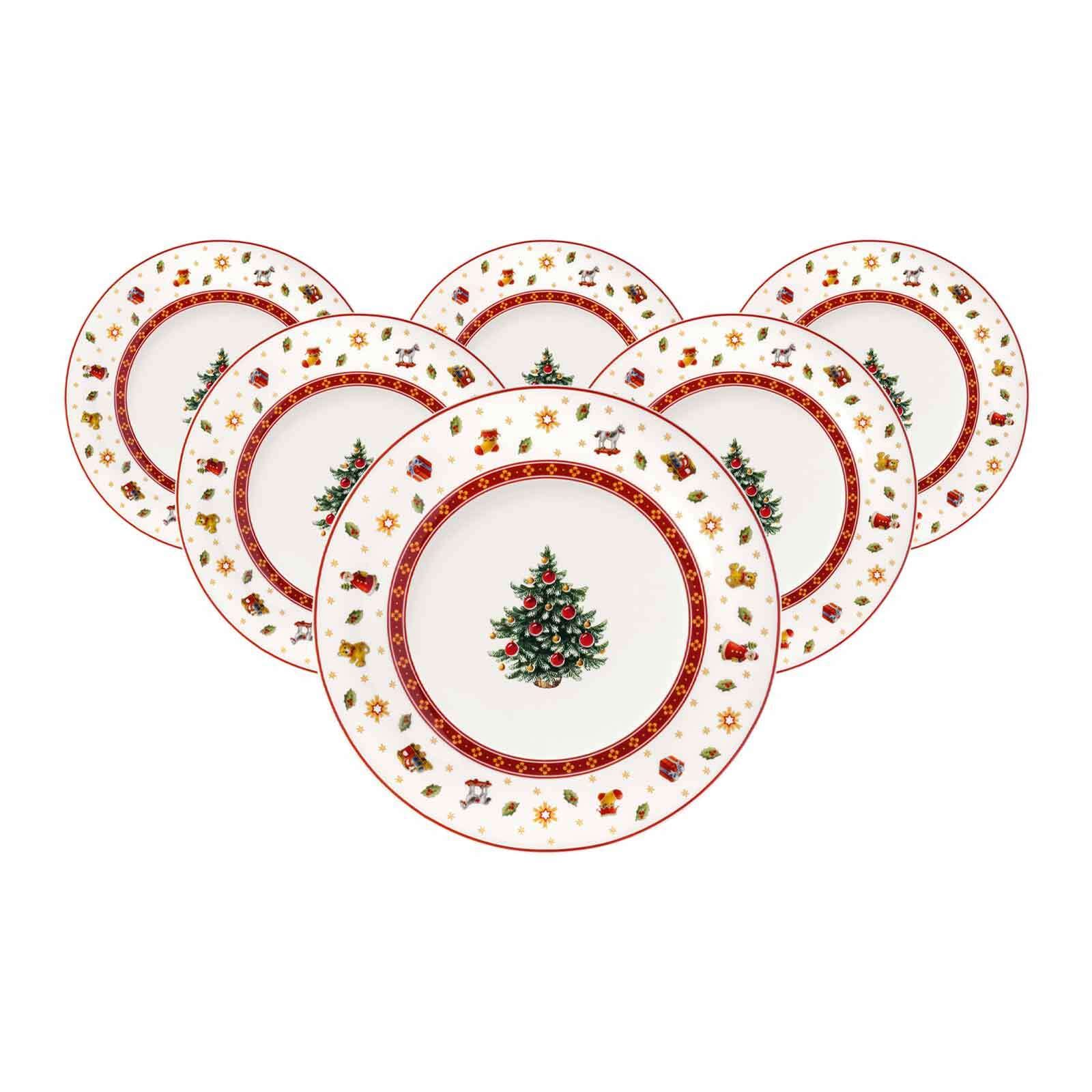 Frühstücksteller VILLEROY & BOCH "Frühstücksteller Toy's Delight ø 21,5 cm 6er Set weiß", weiß, B:21,5cm H:2,1cm L:21,5cm Ø:21,5cm, Speiseteller, Mikrowellengeeignet