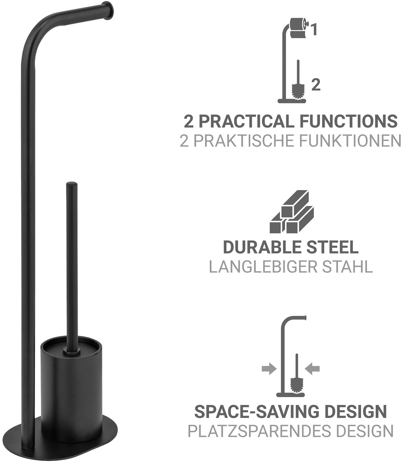 Thumbnail - WENKO WC-Garnitur "Levante" aus Metall Stand WC-Garnitur, freistehend, mit Rollenhalter und WC-Bürste