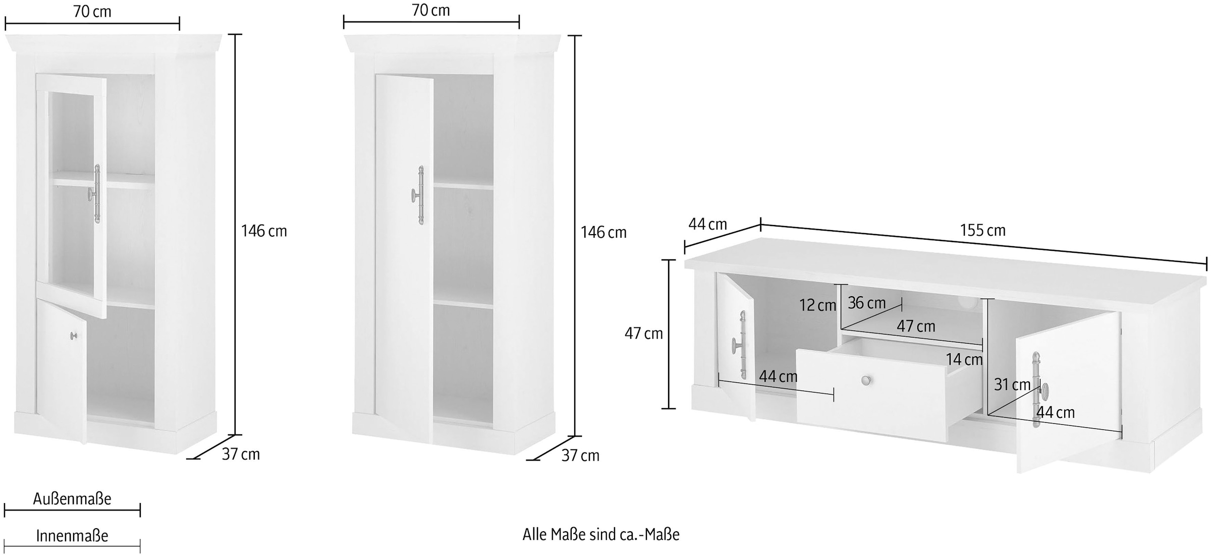 Home affaire Wohnwand »RAVENNA«, (4 St.), im romantischen Landhausstil, Griffe aus Metall, Softclose-Funktion