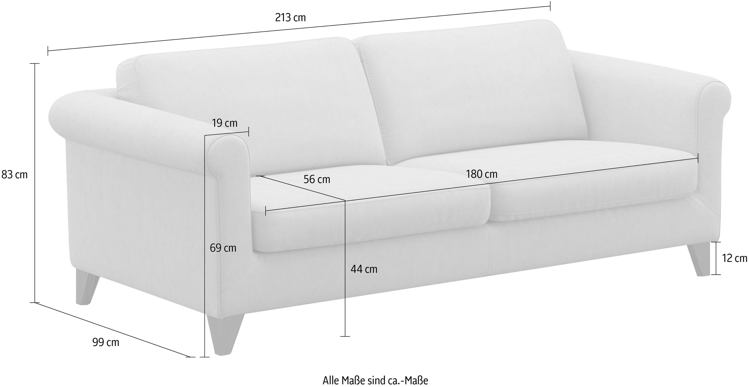 machalke® 3-Sitzer »amadeo«, mit geschwungenen Armlehnen, Breite 213 cm