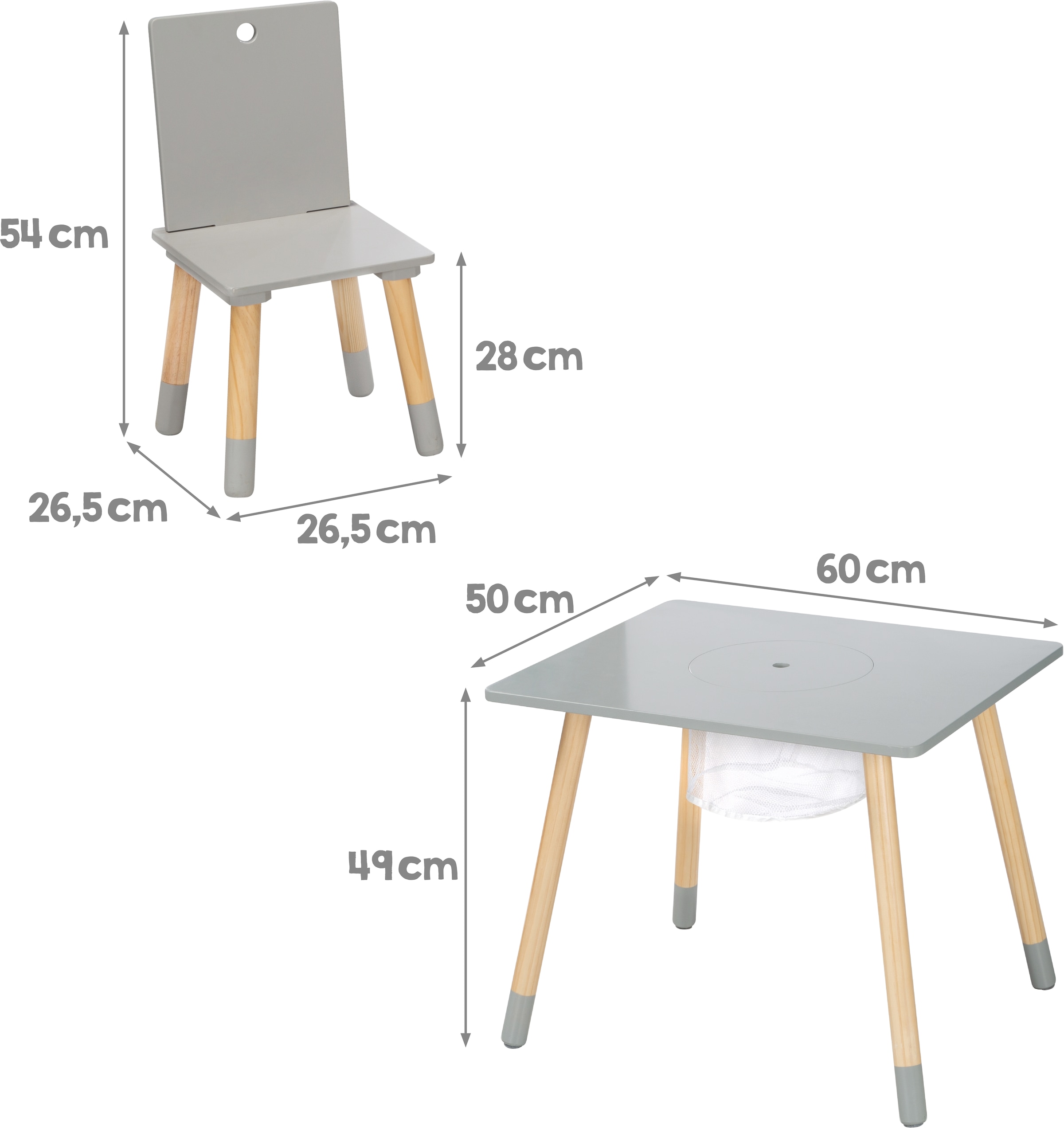roba® Kindersitzgruppe »Sitzgruppe mit Aufbewahrungsnetz, grau«, aus Holz  kaufen | BAUR