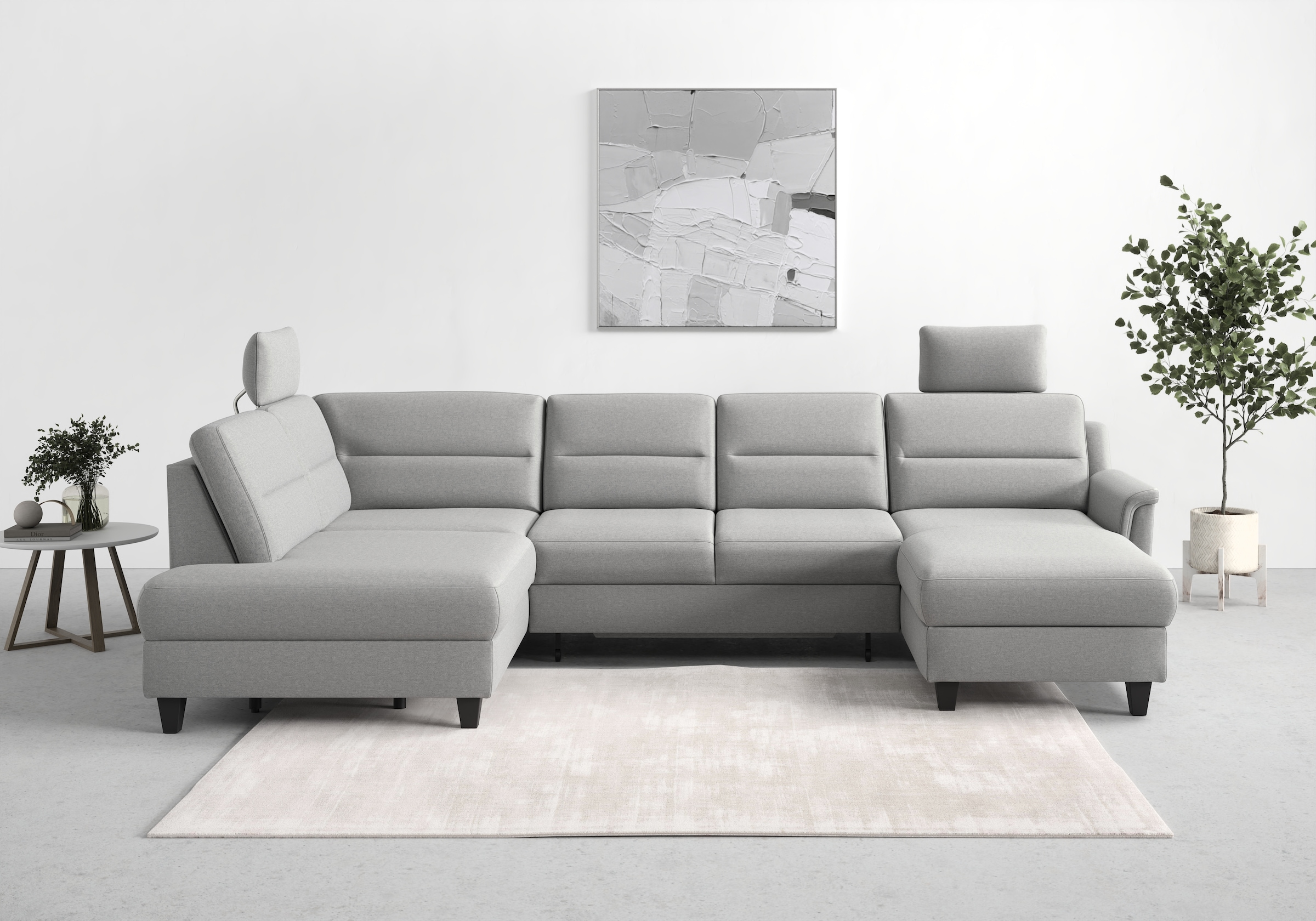 Wohnlandschaft SIT & MORE "Farö U-Form", grau, B:325cm H:90cm T:187cm, Sofas, Wohnlandschaft, inklusive Federkern, wahlweise mit Bettfunktion und Bettkasten