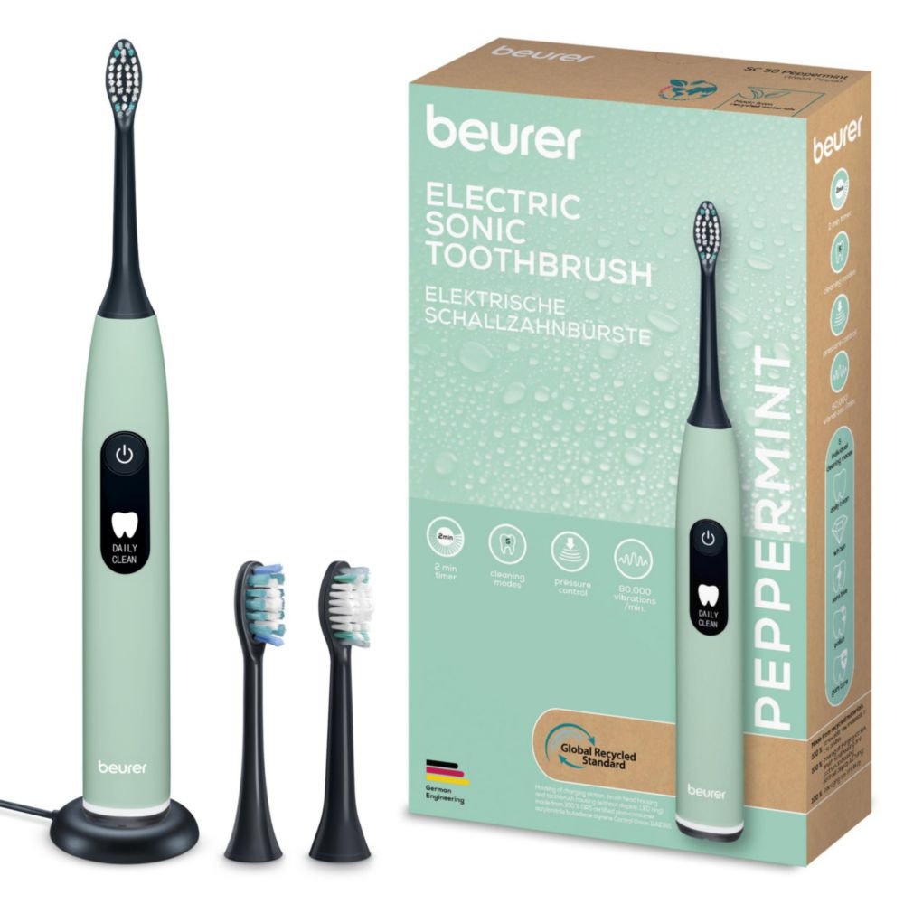 BEURER Elektrische Zahnbürste »SC 50«, 2 St. Aufsteckbürsten, Mit Andrucksensor, 80.000 Schwingungen/Min und 2-Minuten Timer