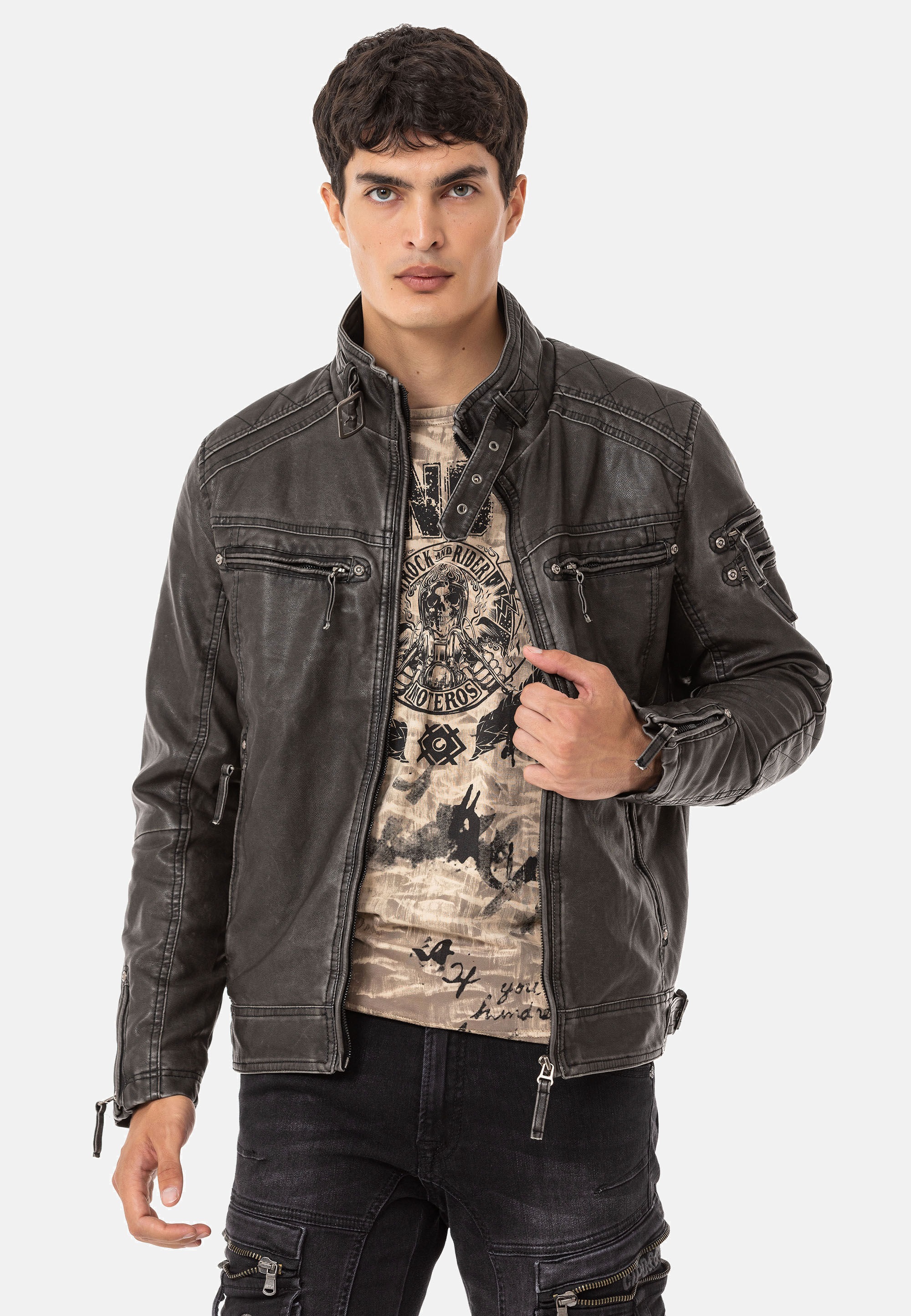 Cipo & Baxx Bikerjacke »Jacke«, ohne Kapuze, im unifarbenen Look