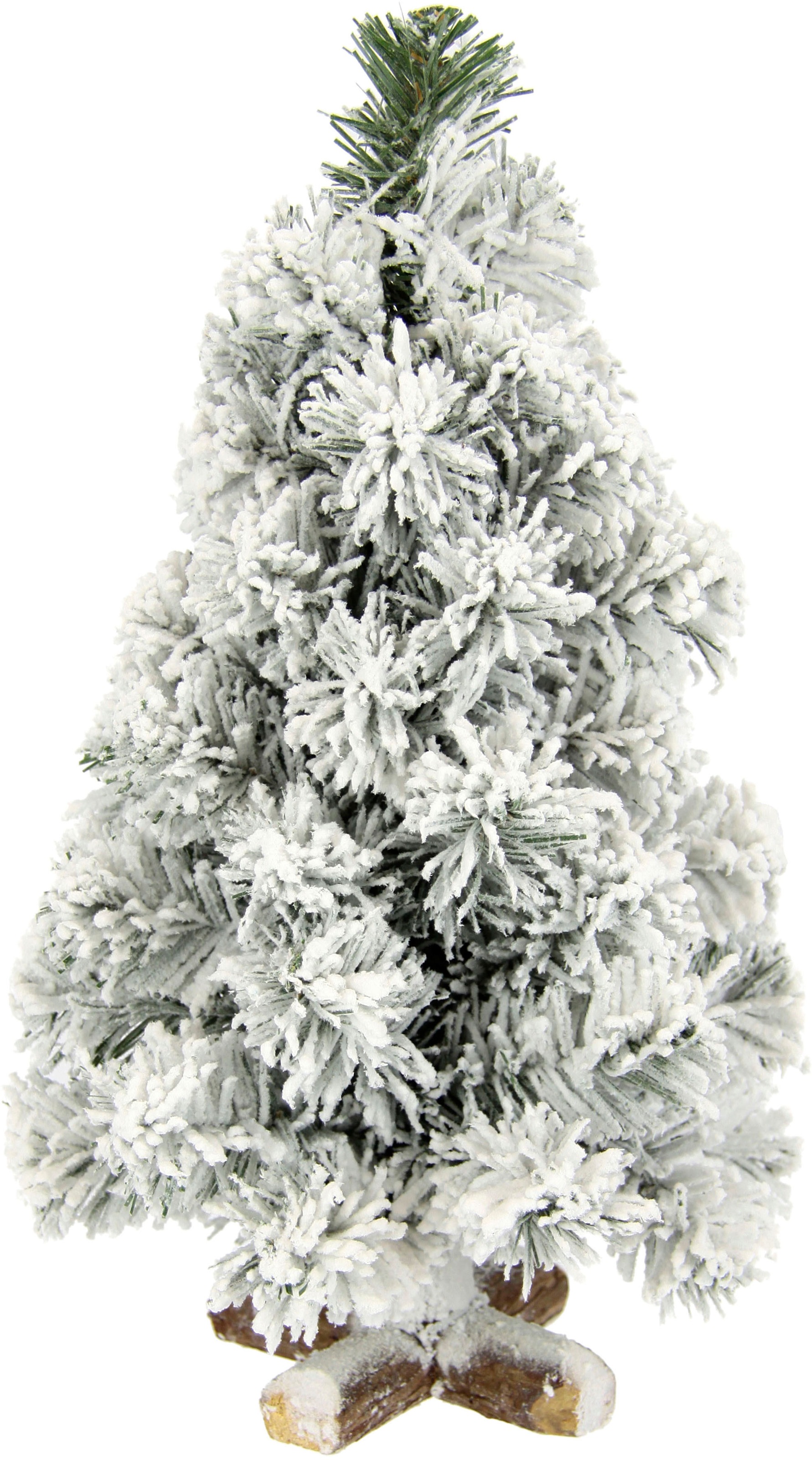 I.GE.A. Dekobaum "Weihnachtsdeko, Weihnachtsbaum" Tannenbaum auf Holzfuß mit Kunstschnee 38 cm