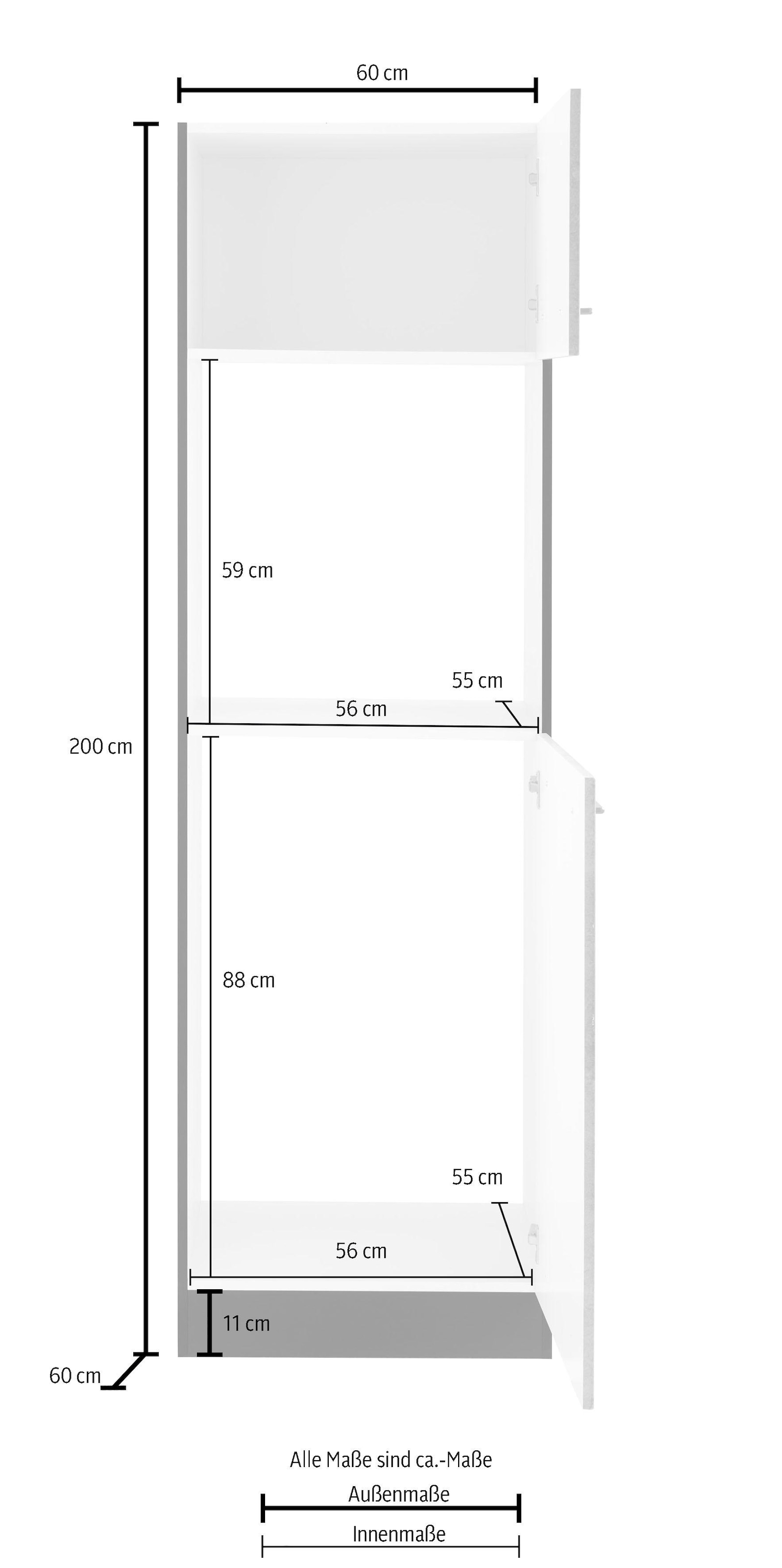 KOCHSTATION Backofen/Kühlumbauschrank »KS-Tulsa«, 60 cm breit, 200 cm hoch, mit Nischenmaß 88 cm