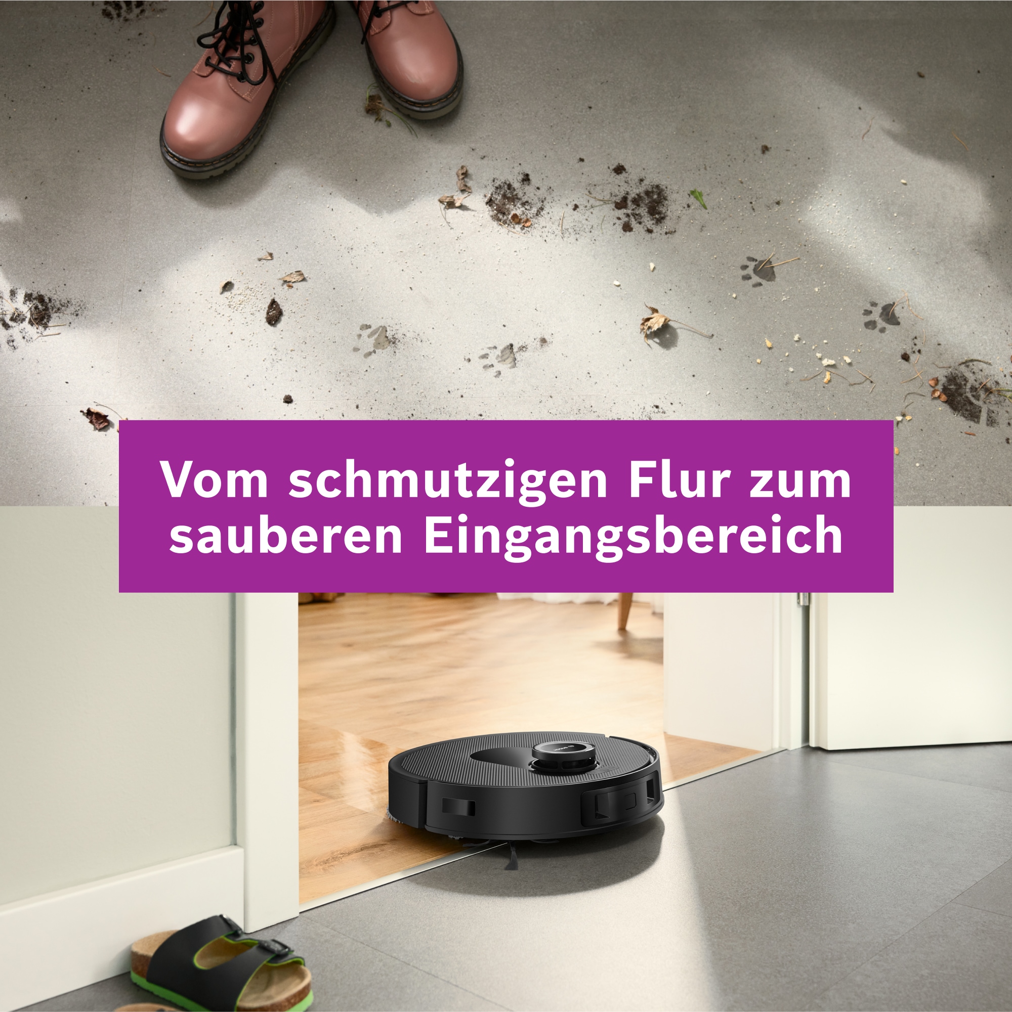 BOSCH Saugroboter »Spotless Max BCRDW3B, rotierende Wischpads, 70°C Selbstreinigung«, Datensicherheit, 11.000 Pa Saugkraft, Absaugstation, Carbon Bürste
