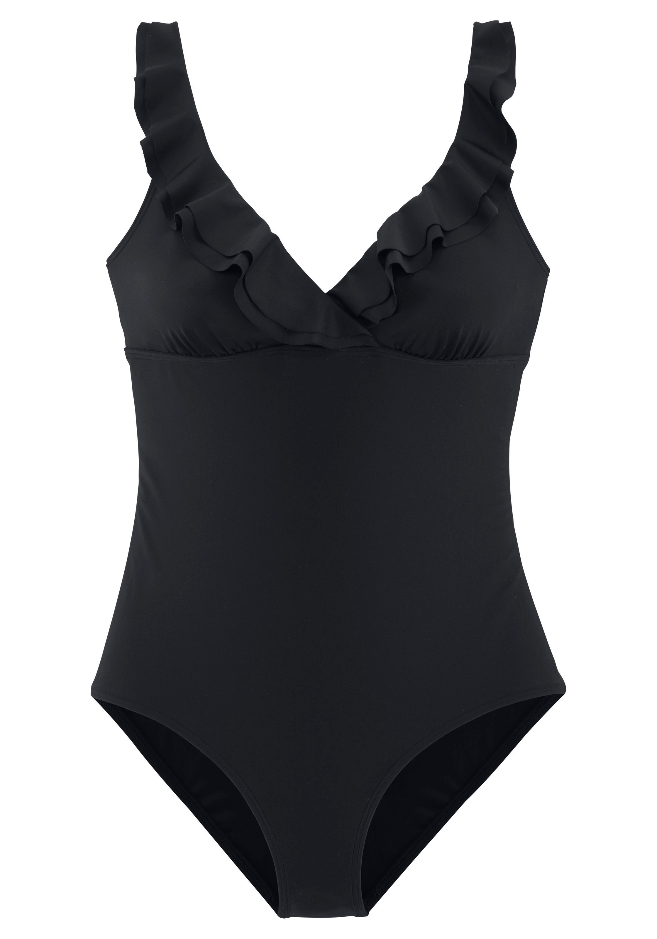 JETTE Damen Badeanzug, schwarz, Gr. 38, unifarben, Polyamid, Badeanzüge, mit eleganter Rüsche und Shaping-Effekt