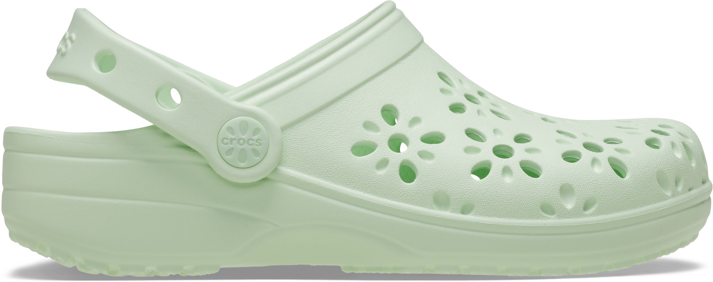 Clog CROCS "Classic Floral Cut Out Clog", Mädchen, Gr. 37, lindgrün, Croslite™, geblümt, Schuhe Clog, Sommerschuh, Sandale, Strandschuh mit schwenkbarem Fersenriemen 3