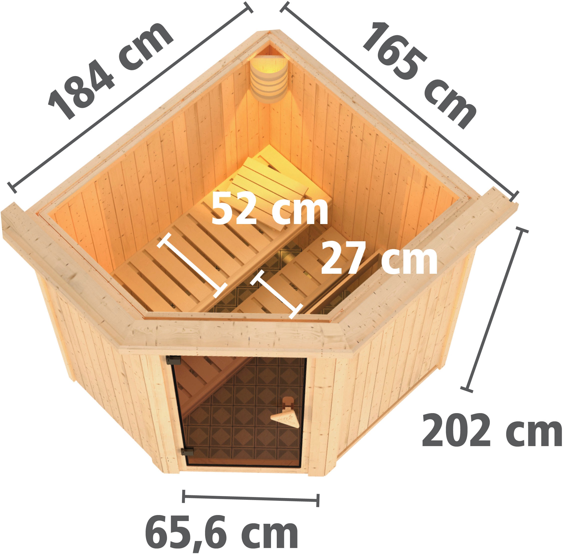 Karibu Sauna »»Liyah« mit graphitfarbene Tür und Dachkranz«, in verschiedenen Ausführungen erhältlich