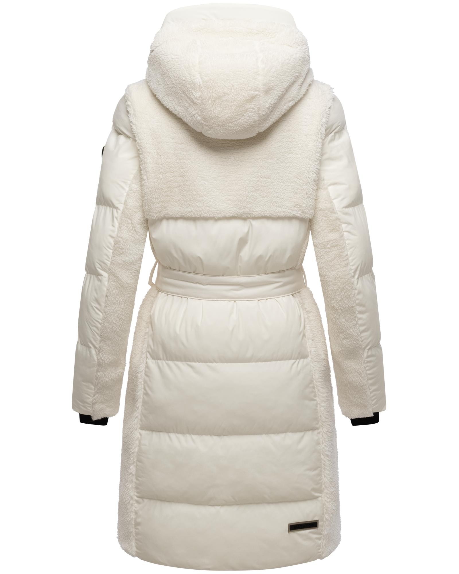 Navahoo Wintermantel »Funkelteddy 14«, warmer Mantel mit Teddyplüsch-Akzenten und Taillengürtel