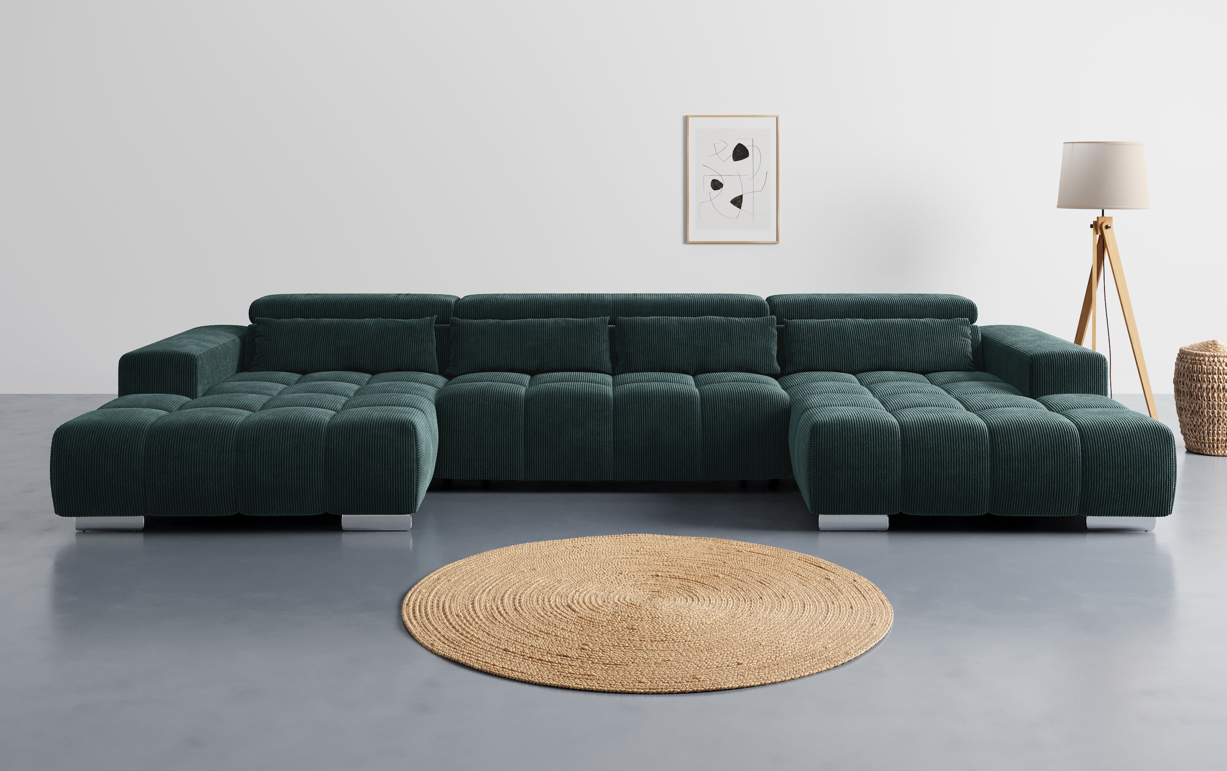 COTTA Wohnlandschaft "Orion U-Form, B: 400 cm" Kopfteilverstellung & 4 Kissen, optional elektr. Sitztiefenverstellung