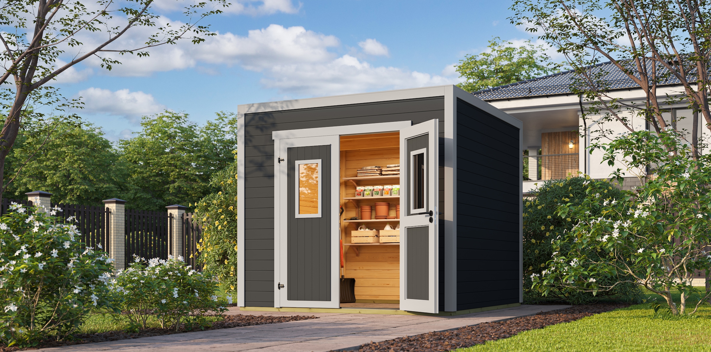 Nordic Holz Gartenhaus "Felix 1,5", kleiner stilvoller Schuppen mit Flachda günstig online kaufen