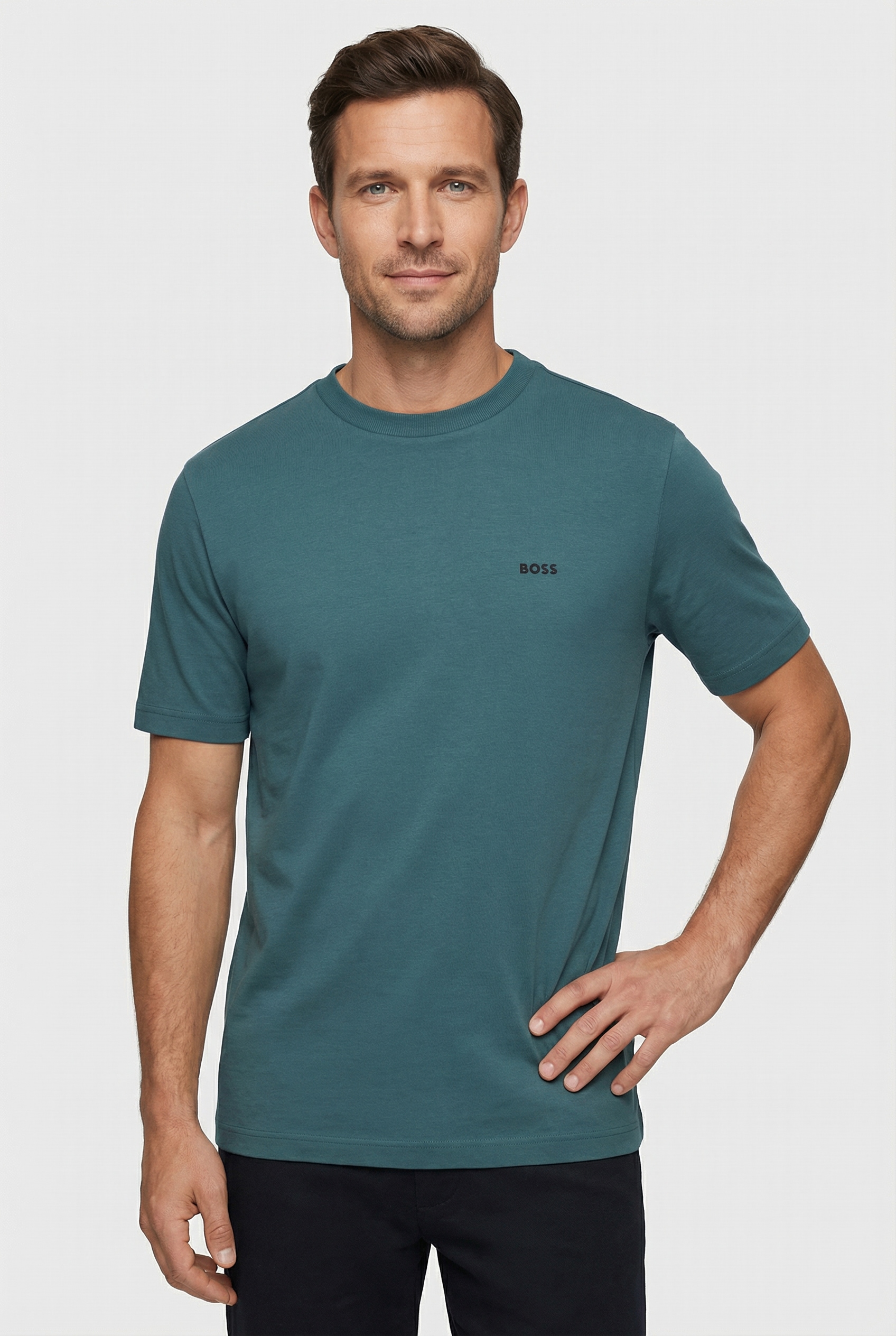 BOSS GREEN Rundhalsshirt "Tee" mit gummiertem Kontrast-Logo günstig online kaufen