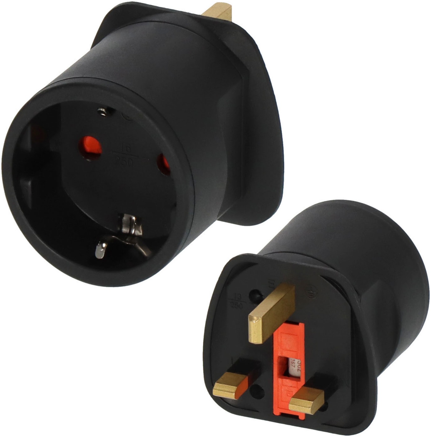 BRENNENSTUHL Reiseadapter "Typ F (Schutzkontakt) auf Typ G (Großbritannien)", B:4,8cm H:6,7cm T:5cm, schwarz, Adapter