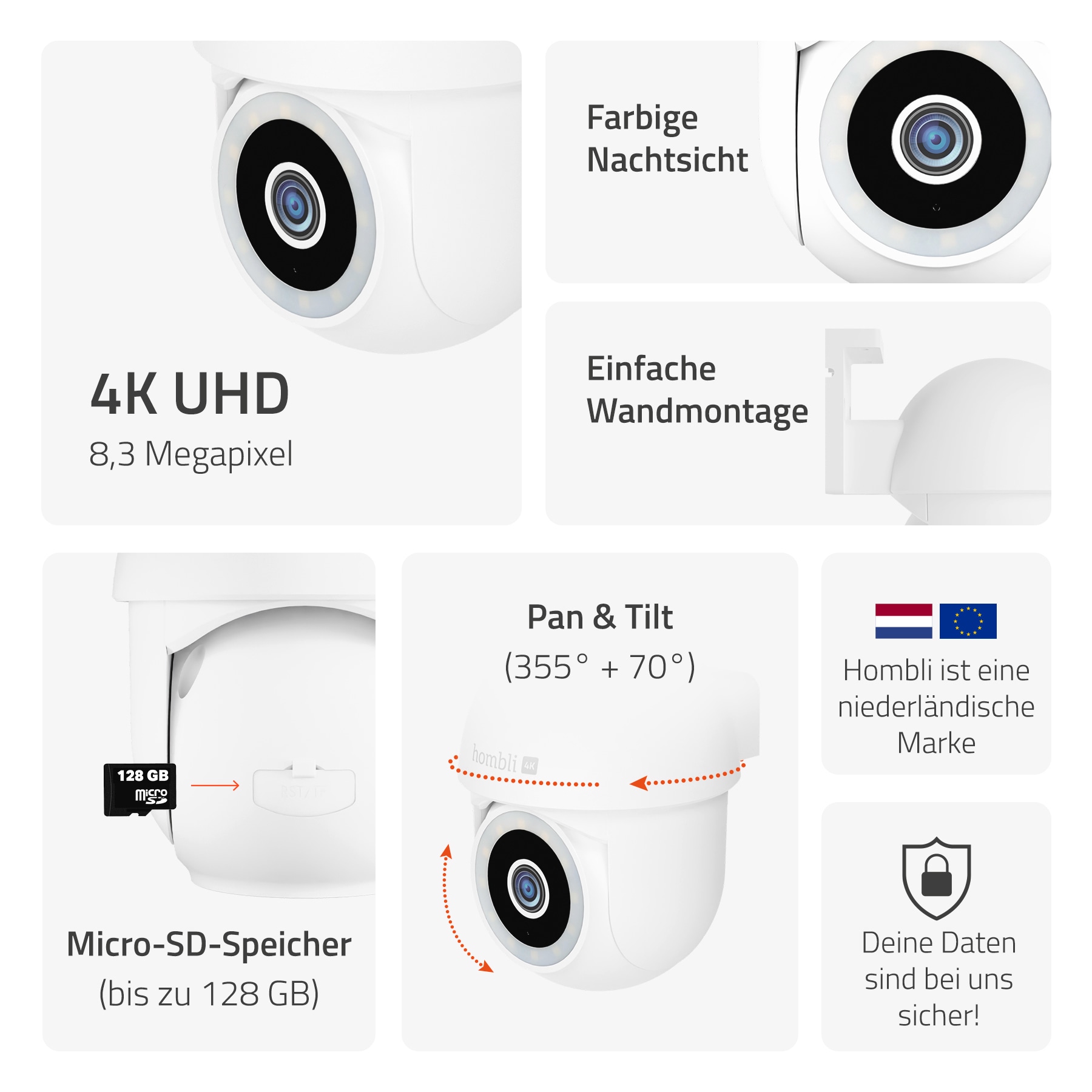 Hombli Überwachungskamera »Pan & Tilt Cam 4K«, Außenbereich
